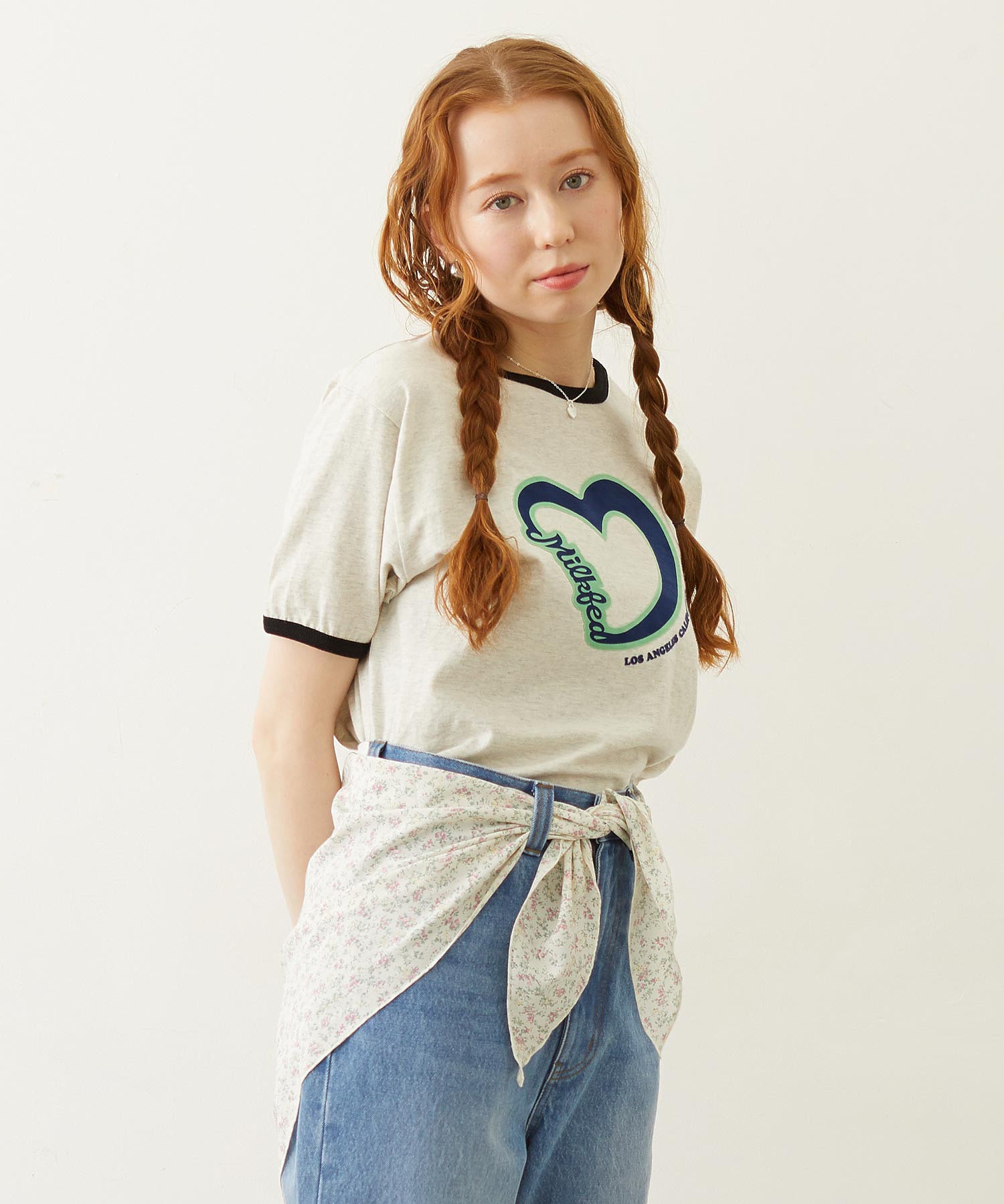 HEART LOGO FLOCK PRINT RINGER TEE