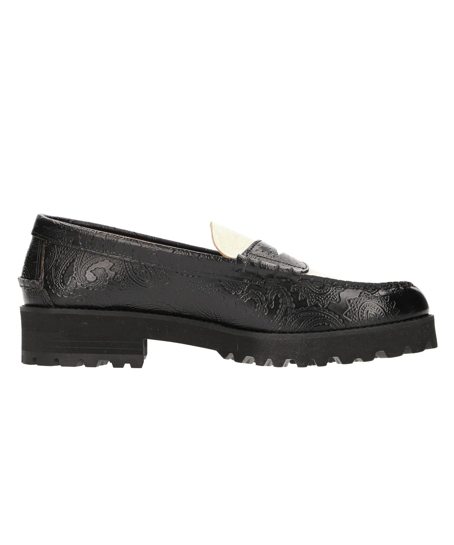The Kenford fine shoes/TANK SOLE LOAFERS BLACK WHITE PAISLEY