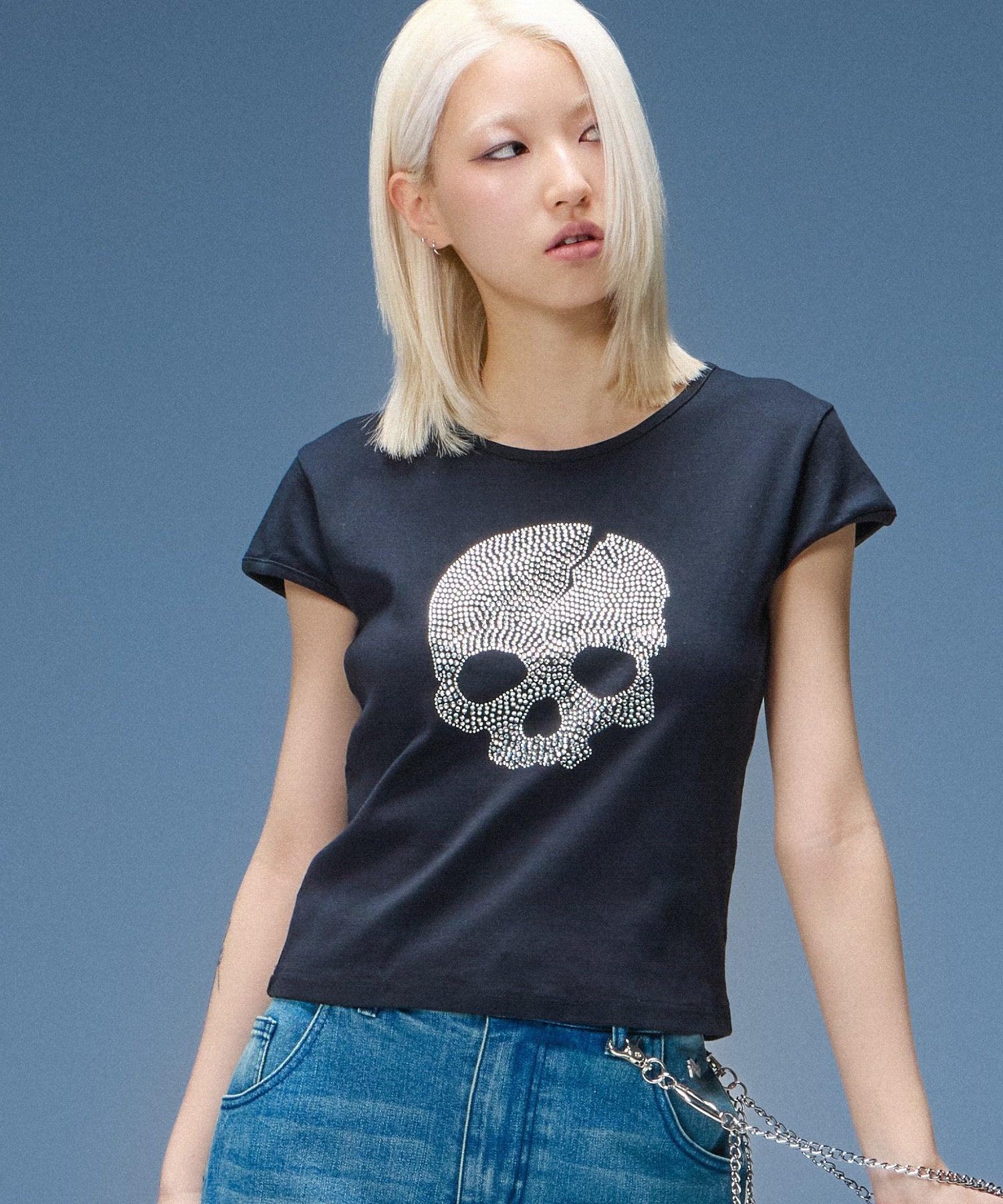 RHINESTONE SKULL S/S BABY TEE