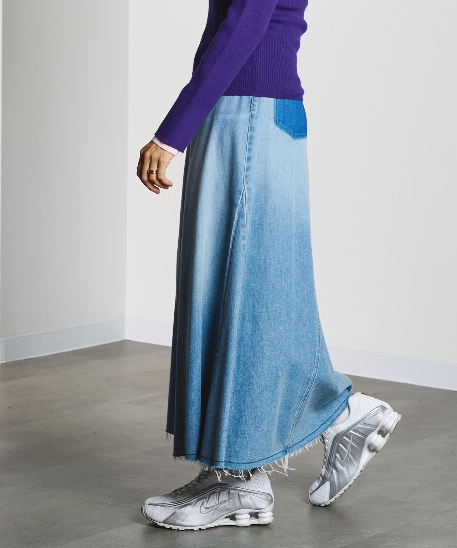 PANEL DENIM LONG SKIRT