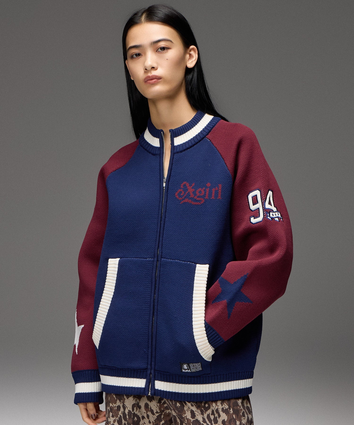 PATCH AND JACQUARD STADIUM KNIT JACKET