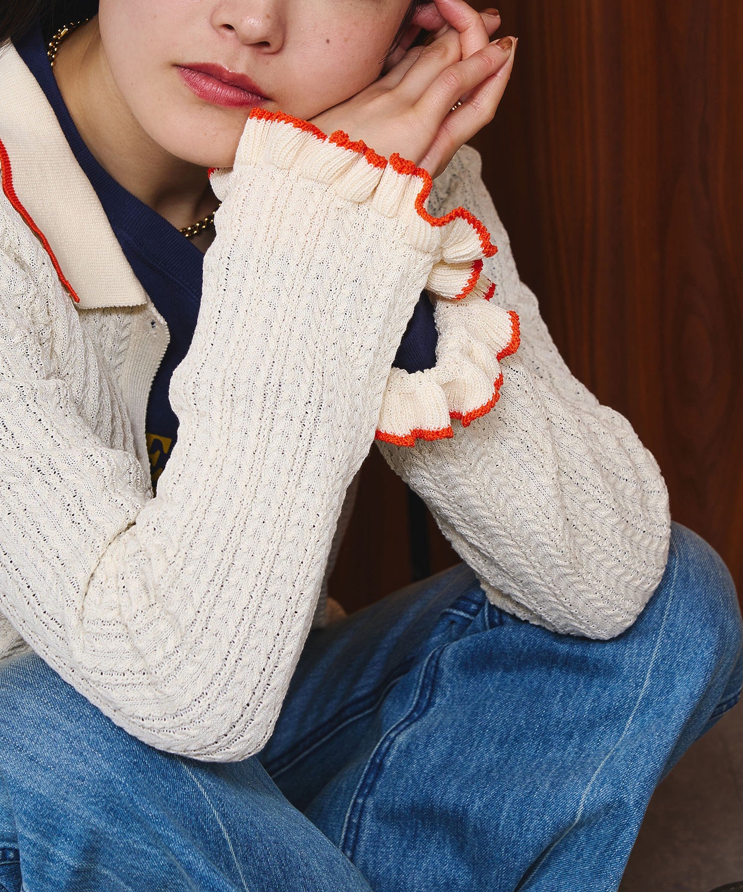 RUFFLED KNIT CARDIGAN