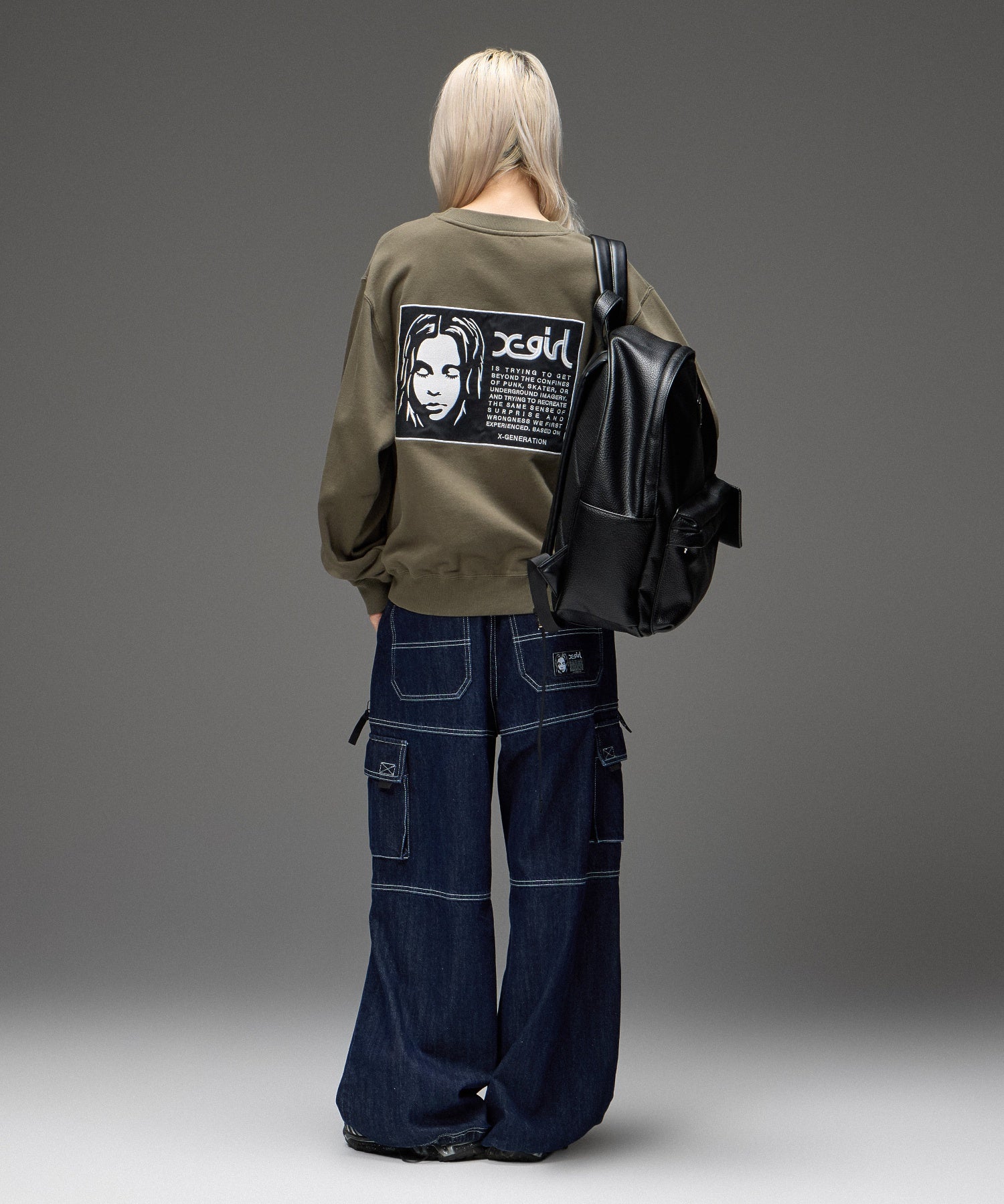 METAL LABEL FAUX LEATHER DAYPACK