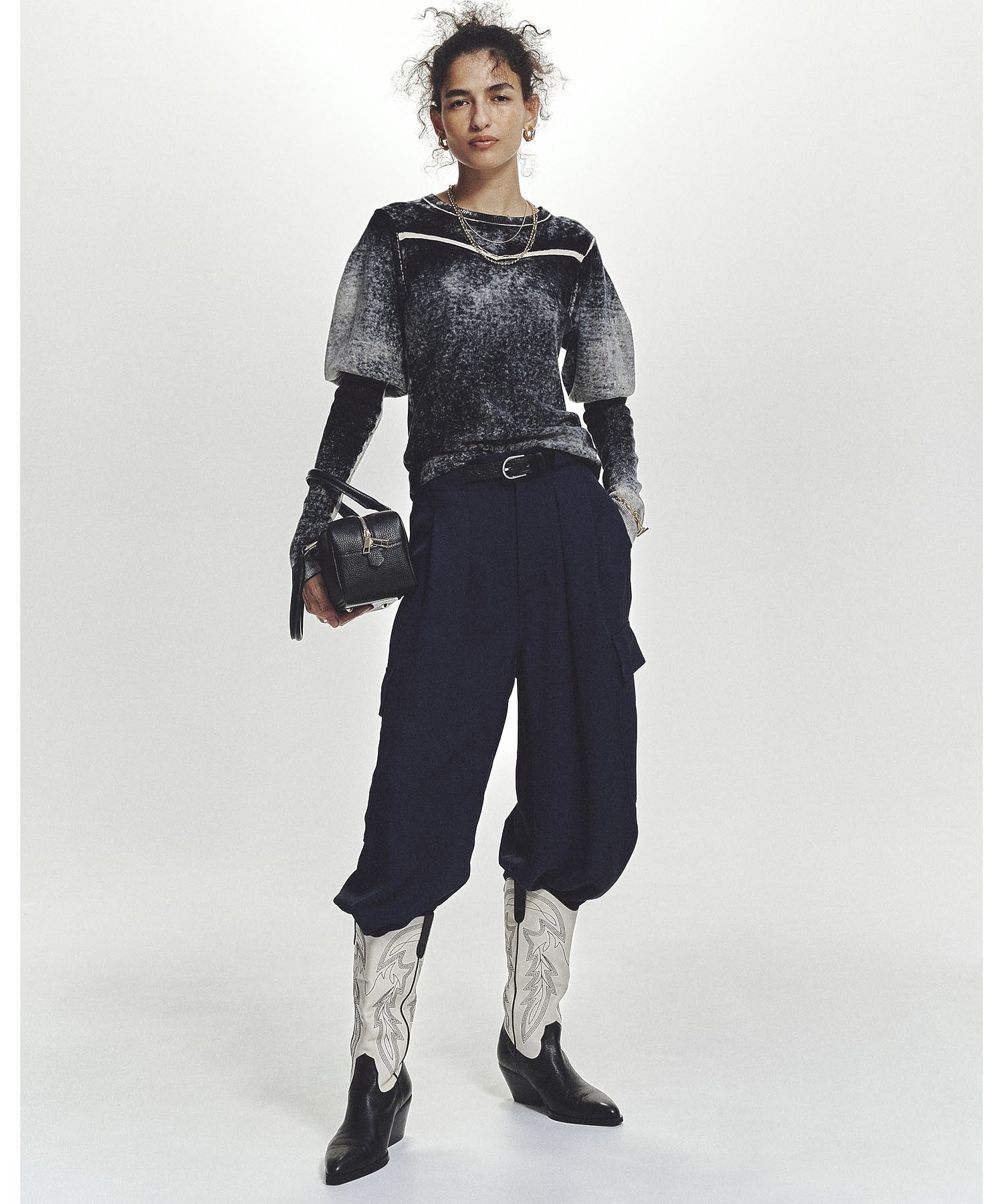 mici/VOLUME SLEEVE KNIT TOP