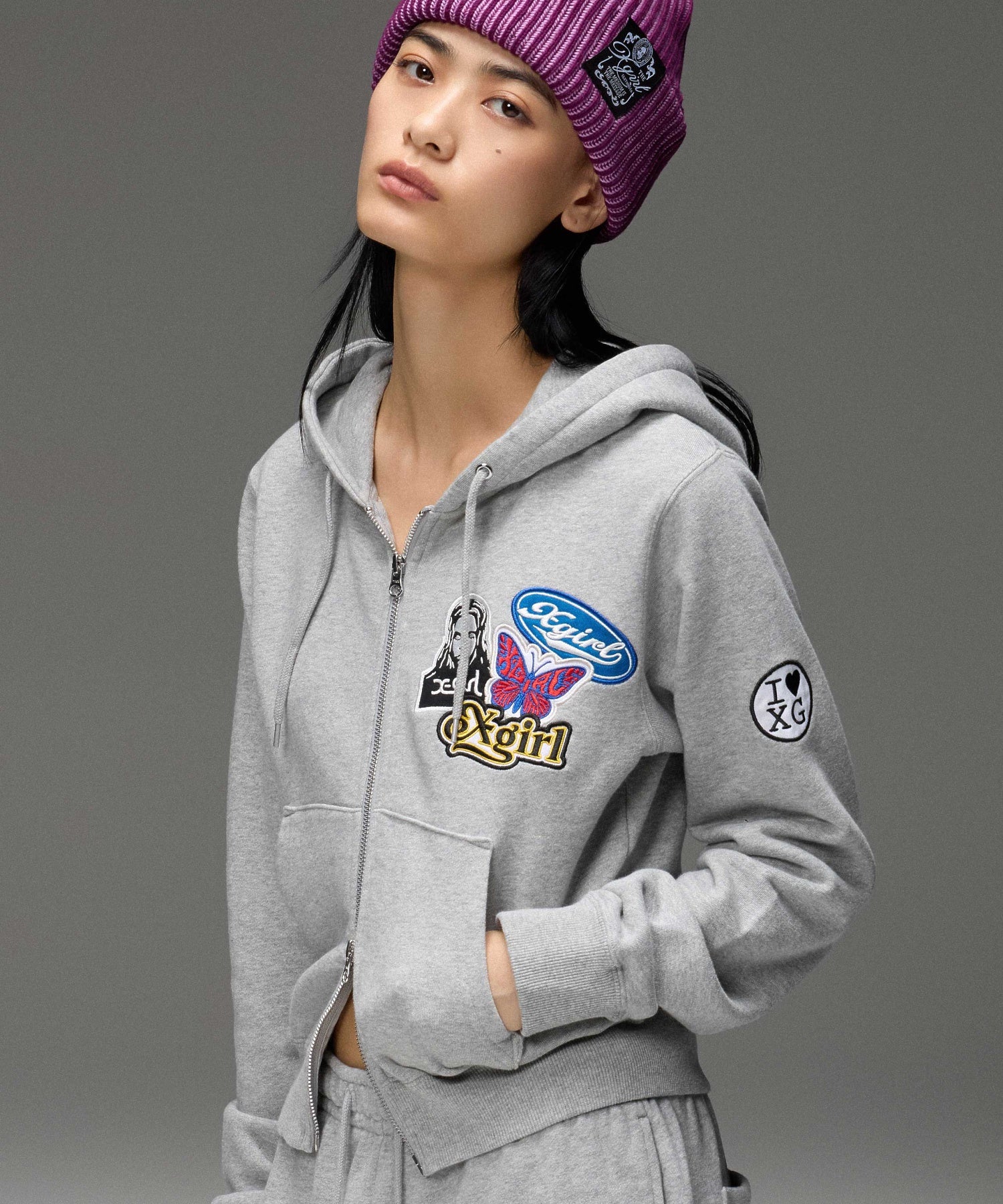 X-girl PATCHES COMPACT ZIP UP SWEAT HOODIE