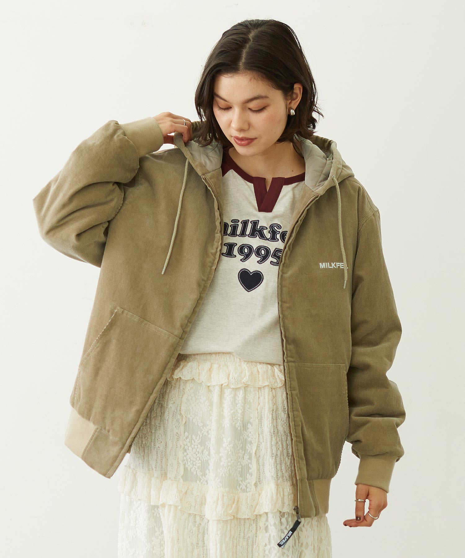 LOGO EMBROIDERED CORDUROY HOODED JACKET