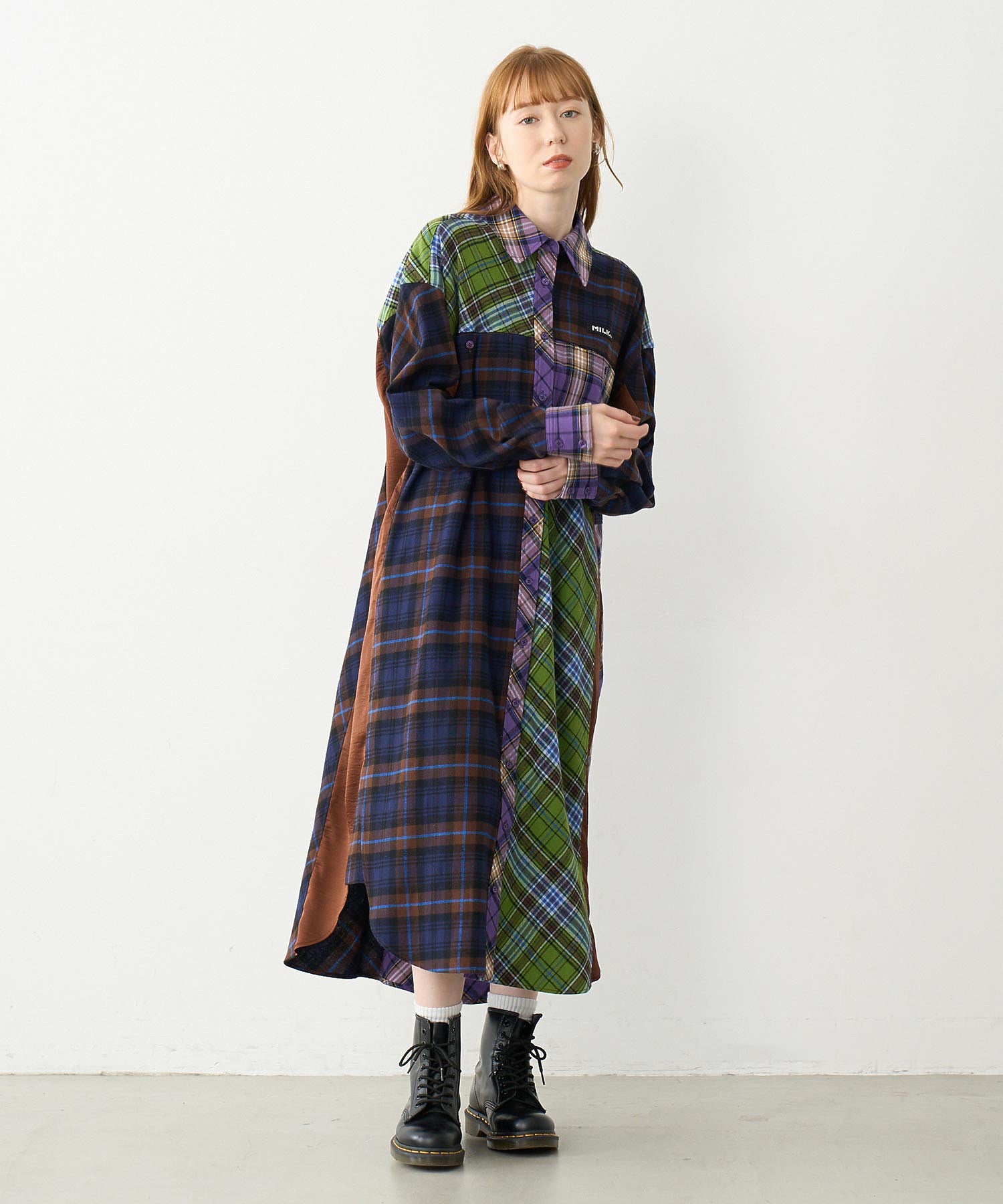 PLAID PATCHWORK SHIRT DRESS