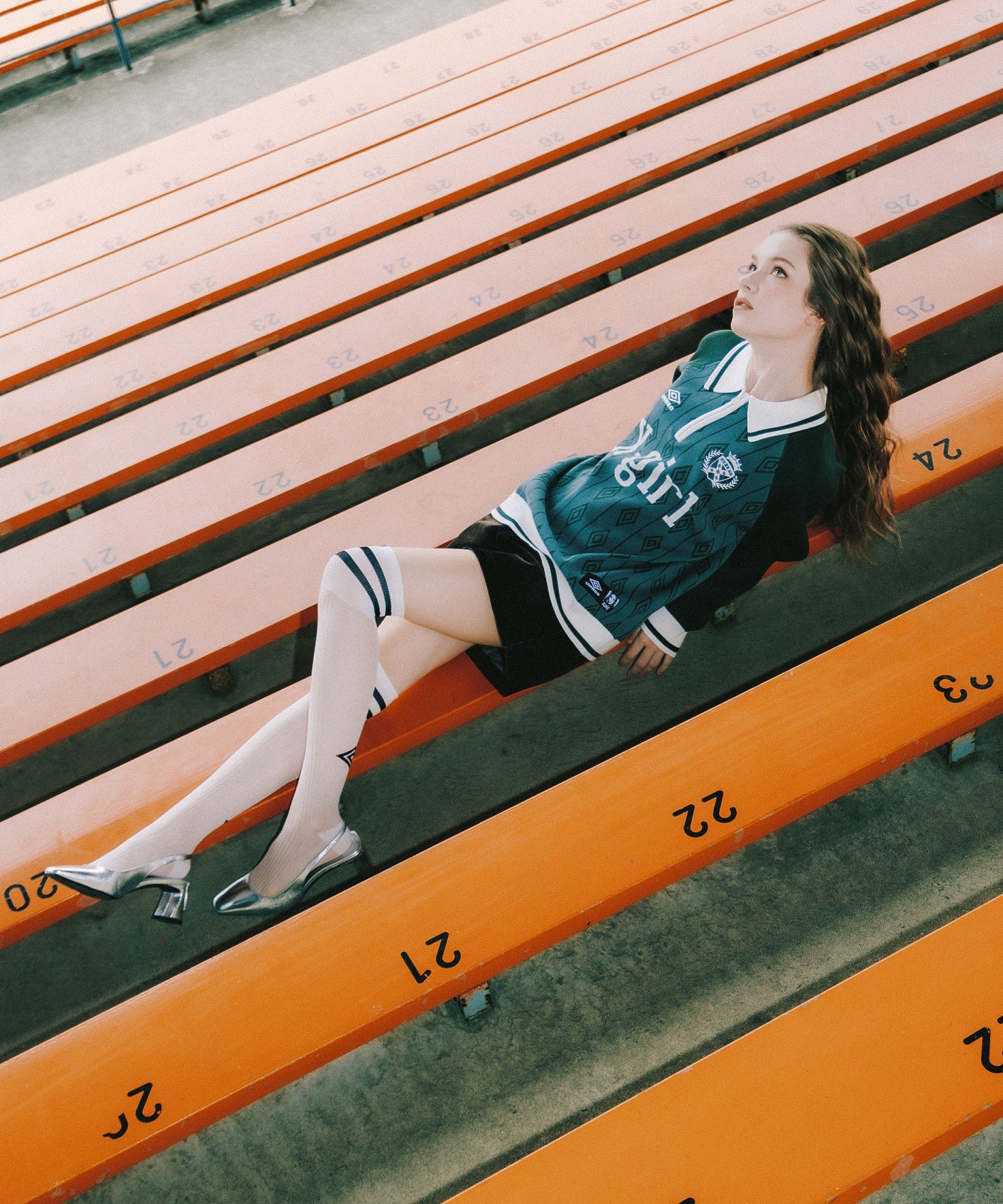 X-girl x UMBRO HALF ZIP JACQUARD KNIT TOP