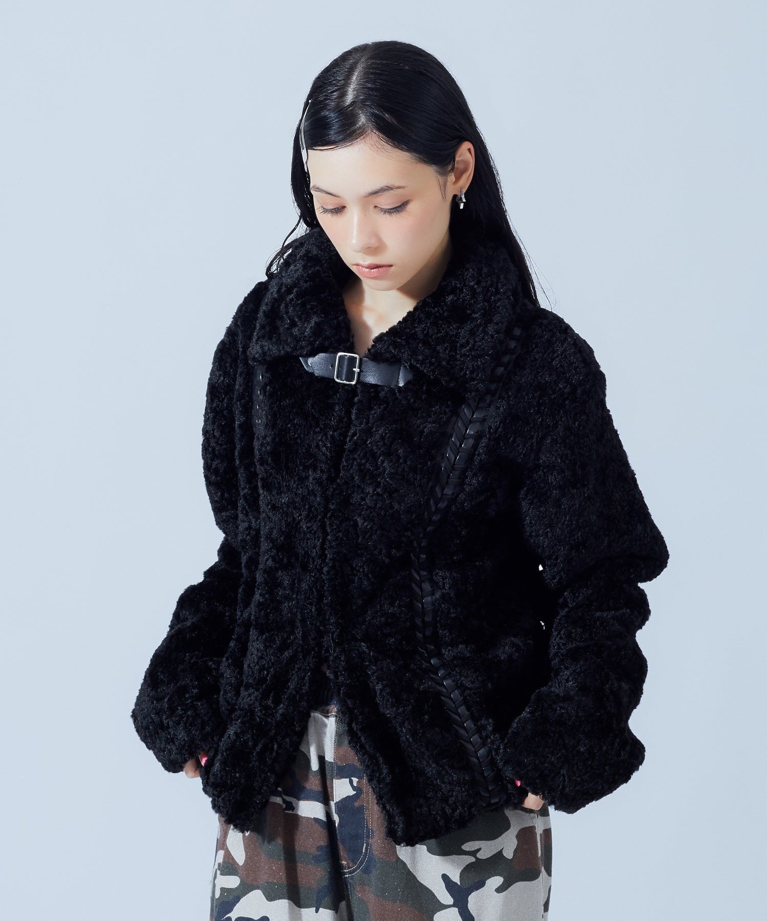 FAUX FUR LACE UP JACKET