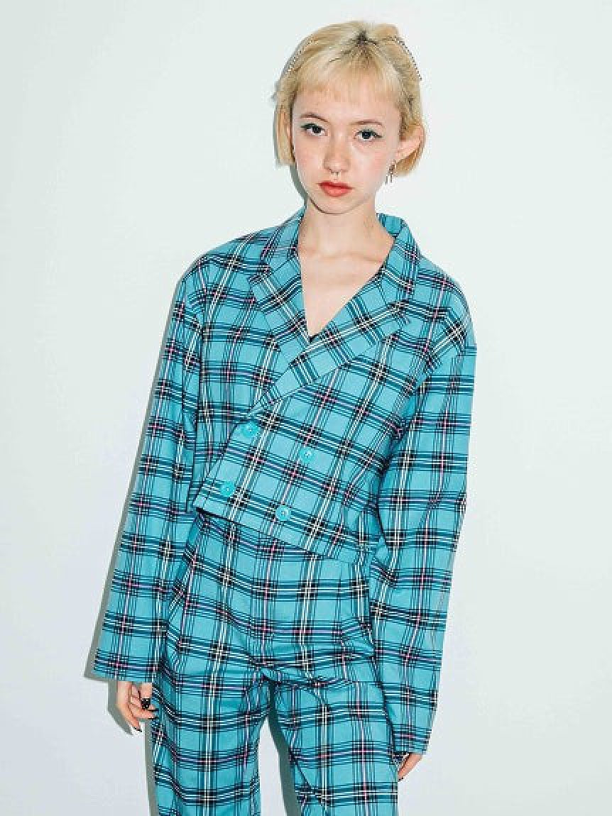 PLAID DOUBLE-BREASTED CROPPED JACKET X-girl