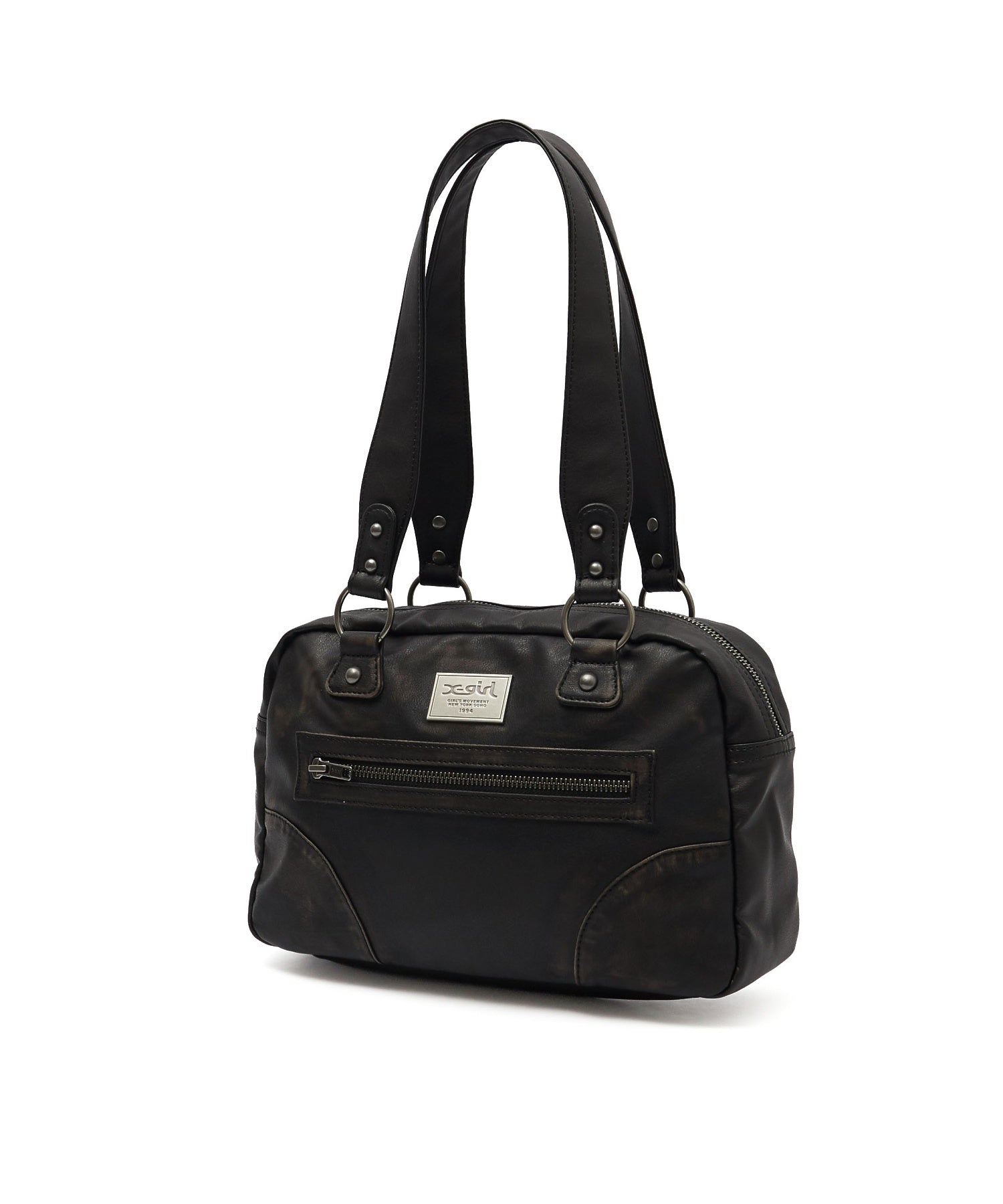METAL LOGO PLATE FAUX LEATHER HANDBAG
