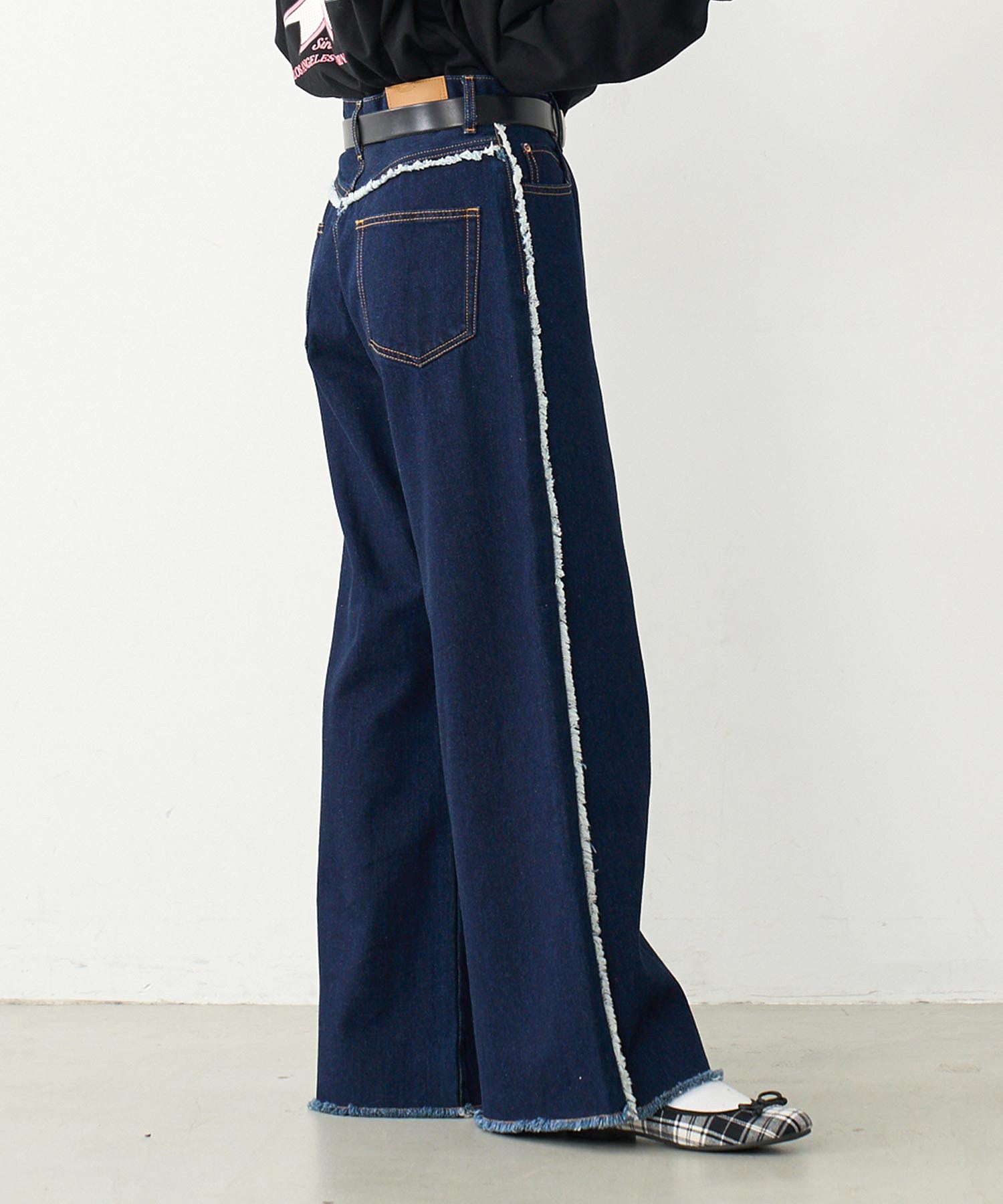 FRINGE DENIM PANTS