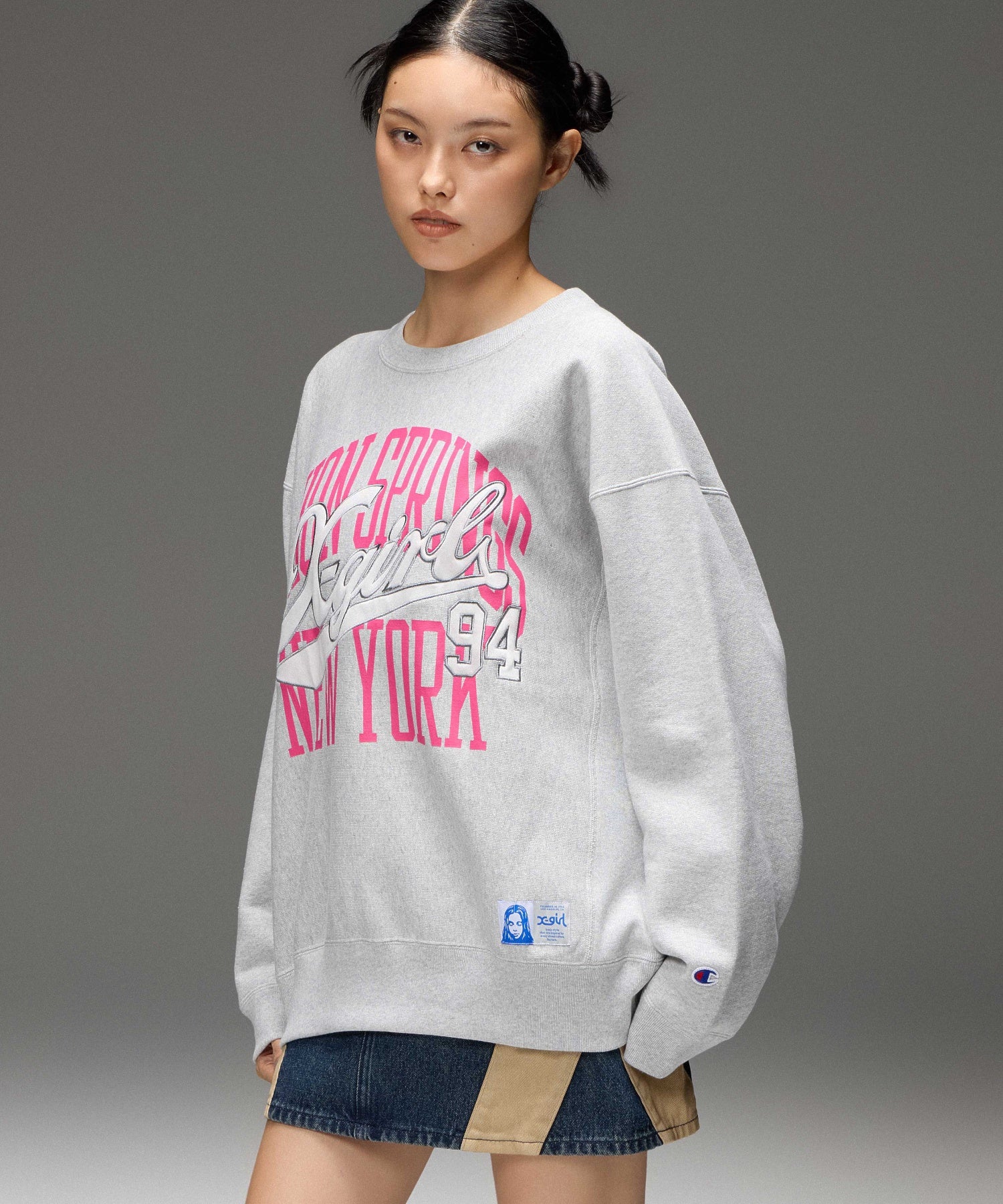 X-girl x Champion REVERSE WEAVE® PRINT AND PATCHED LOGO SWEATSHIRT