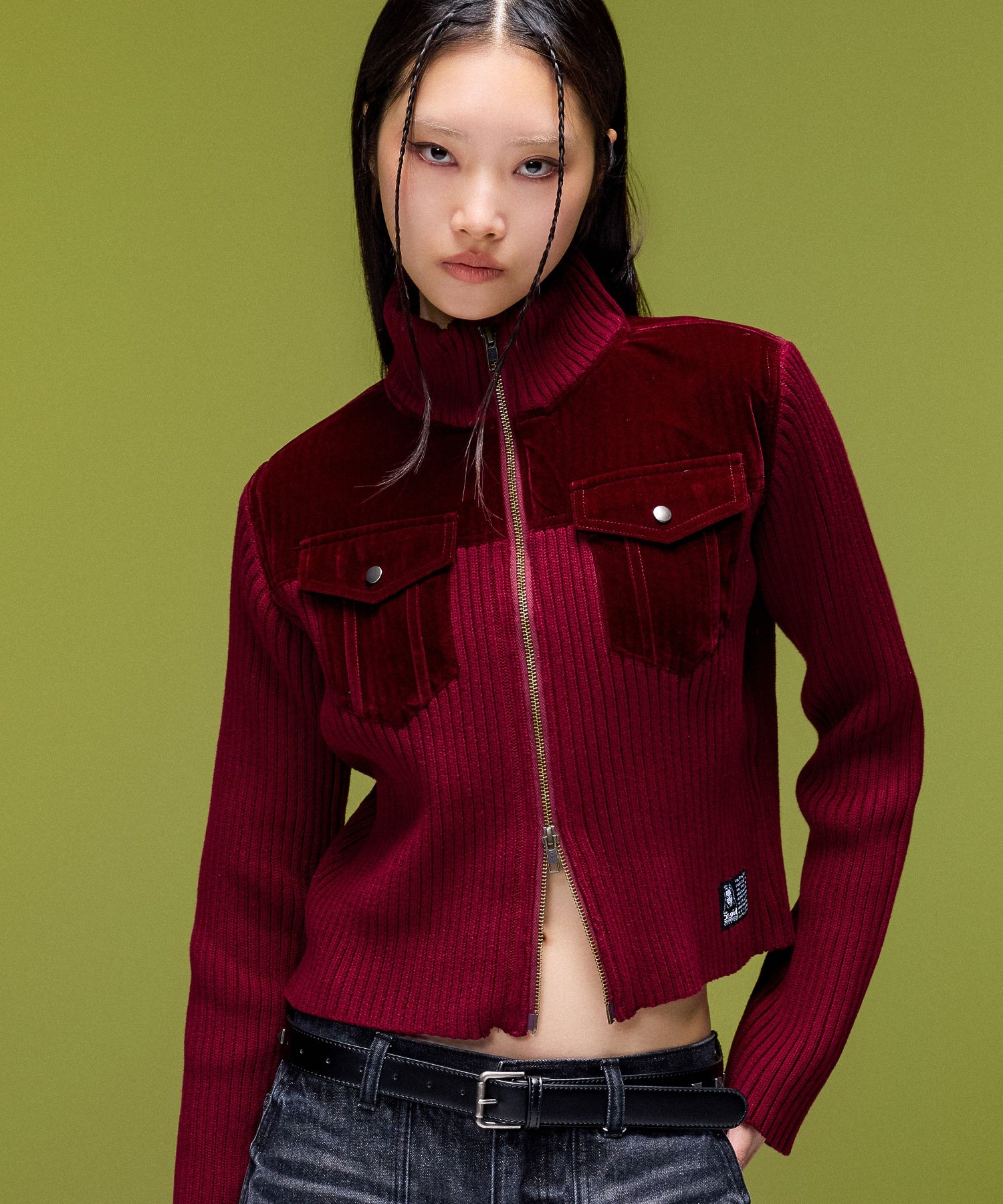 METAL LOGO STUDDED FAUX LEATHER BELT