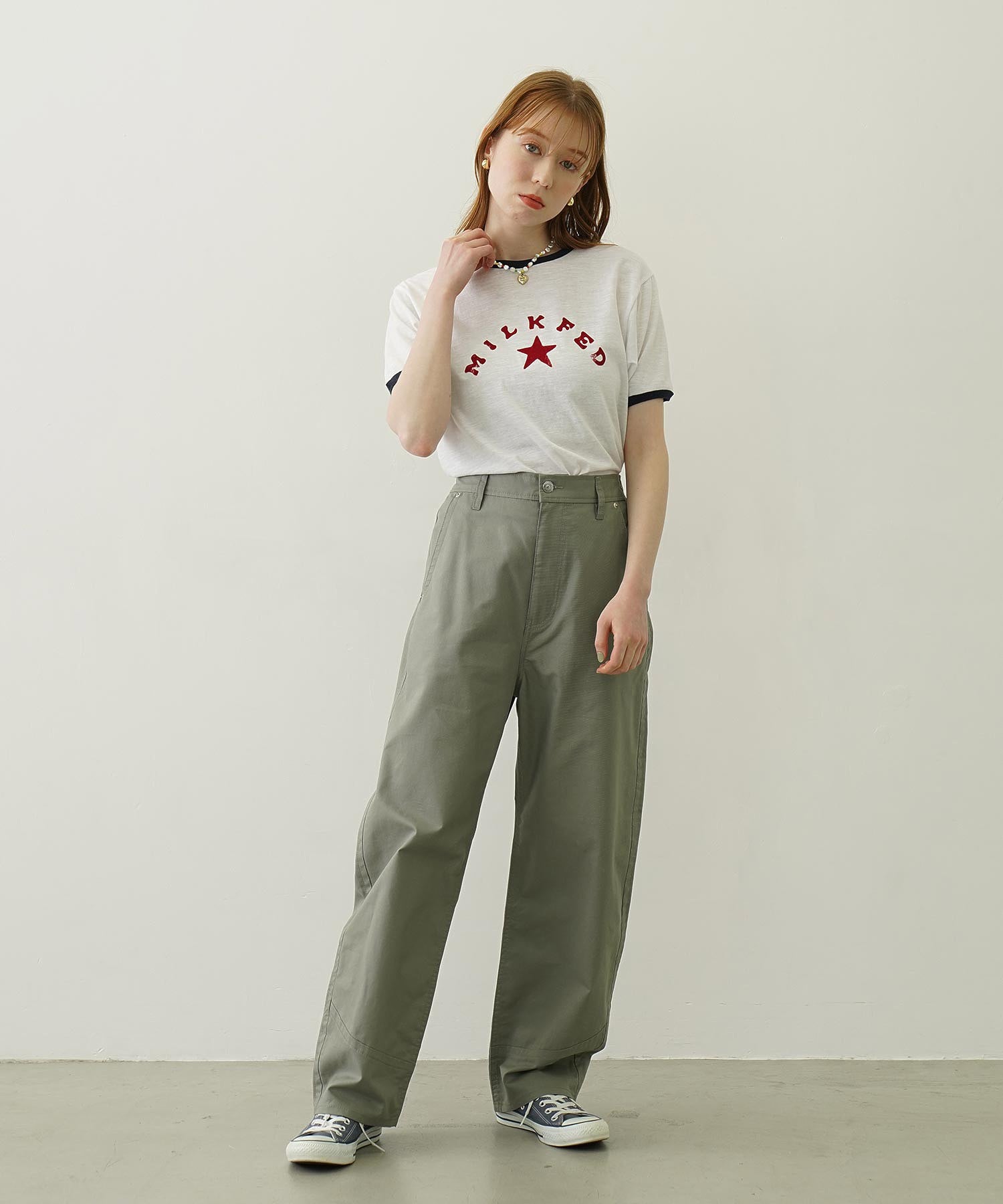 LOGO AND STAR FLOCKY PRINT RINGER TEE