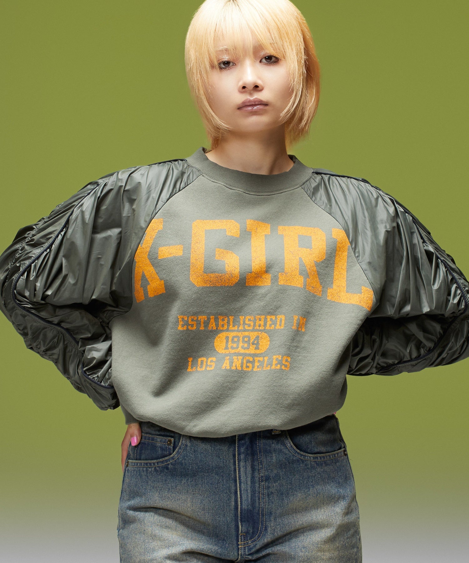 JERSEY MIX CREWNECK TOP