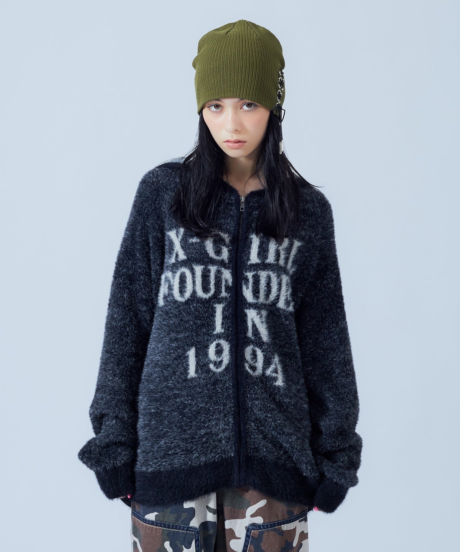 SHAGGY KNIT ZIP UP HOODIE