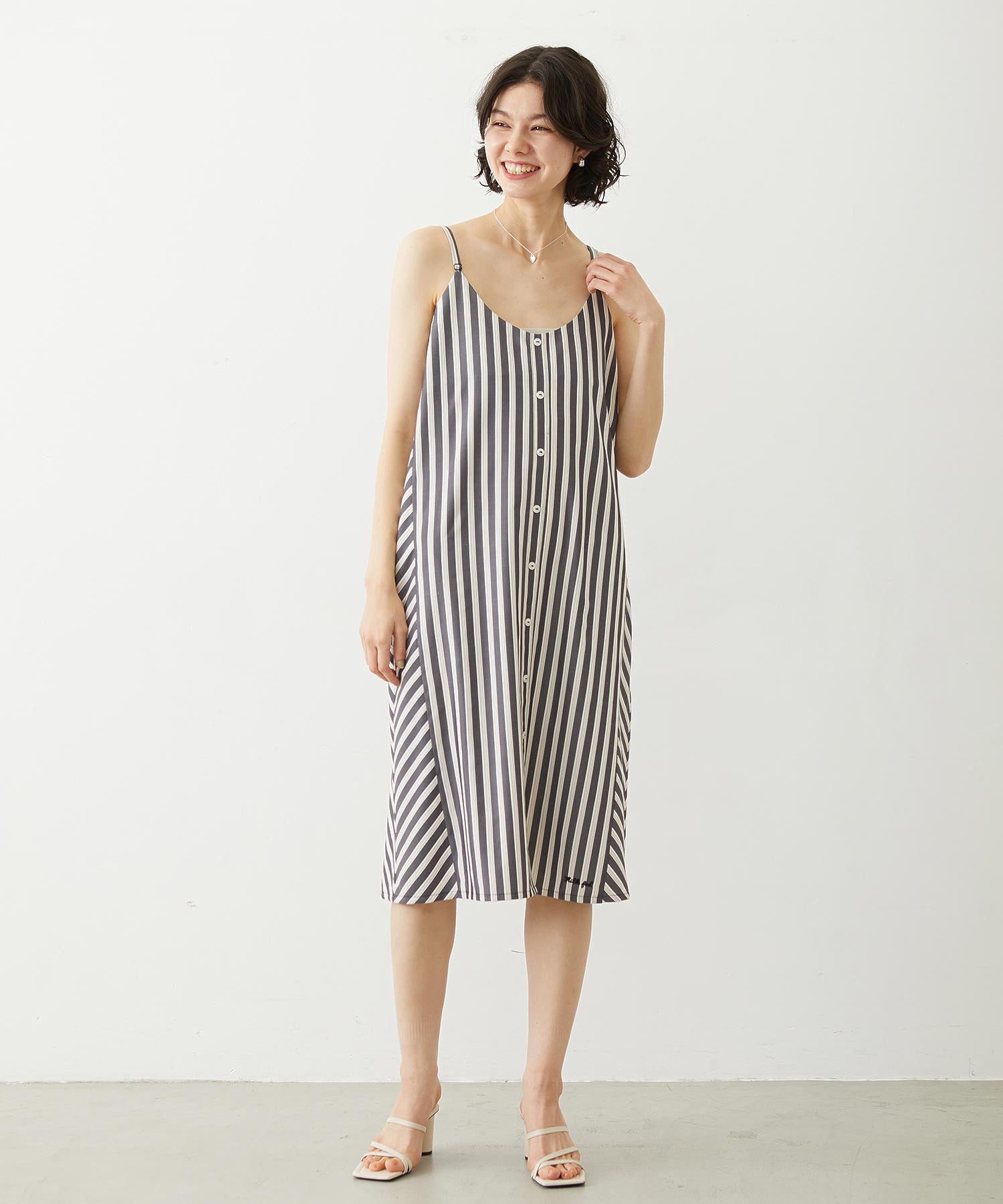 BIAS-CUT STRIPED CAMI DRESS