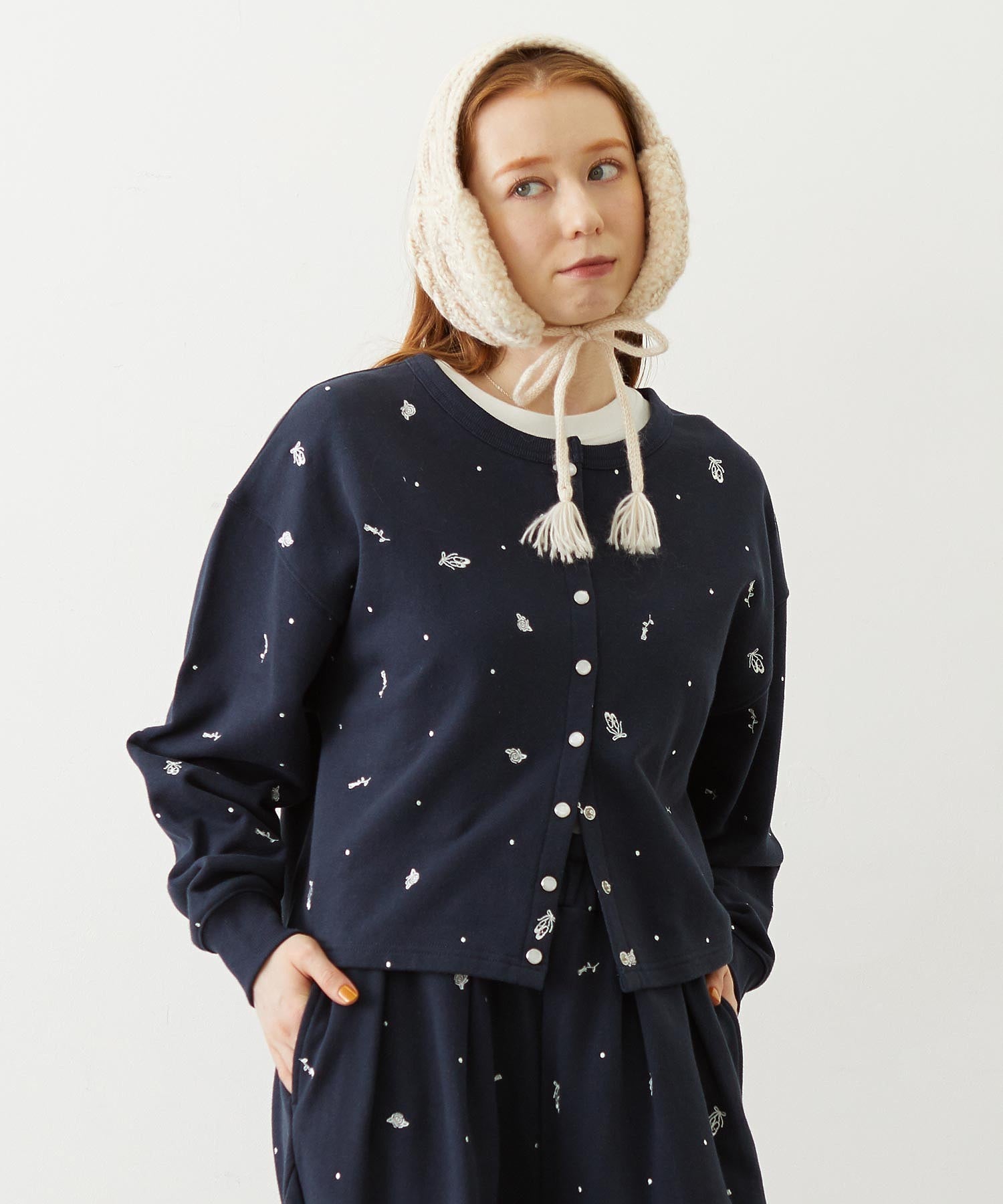 EMBROIDERED ROSE SWEAT JACKET