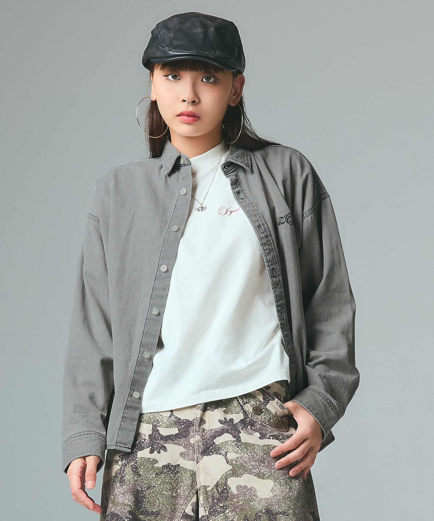 SCRIPT LOGO BLEACHED DENIM SHIRT