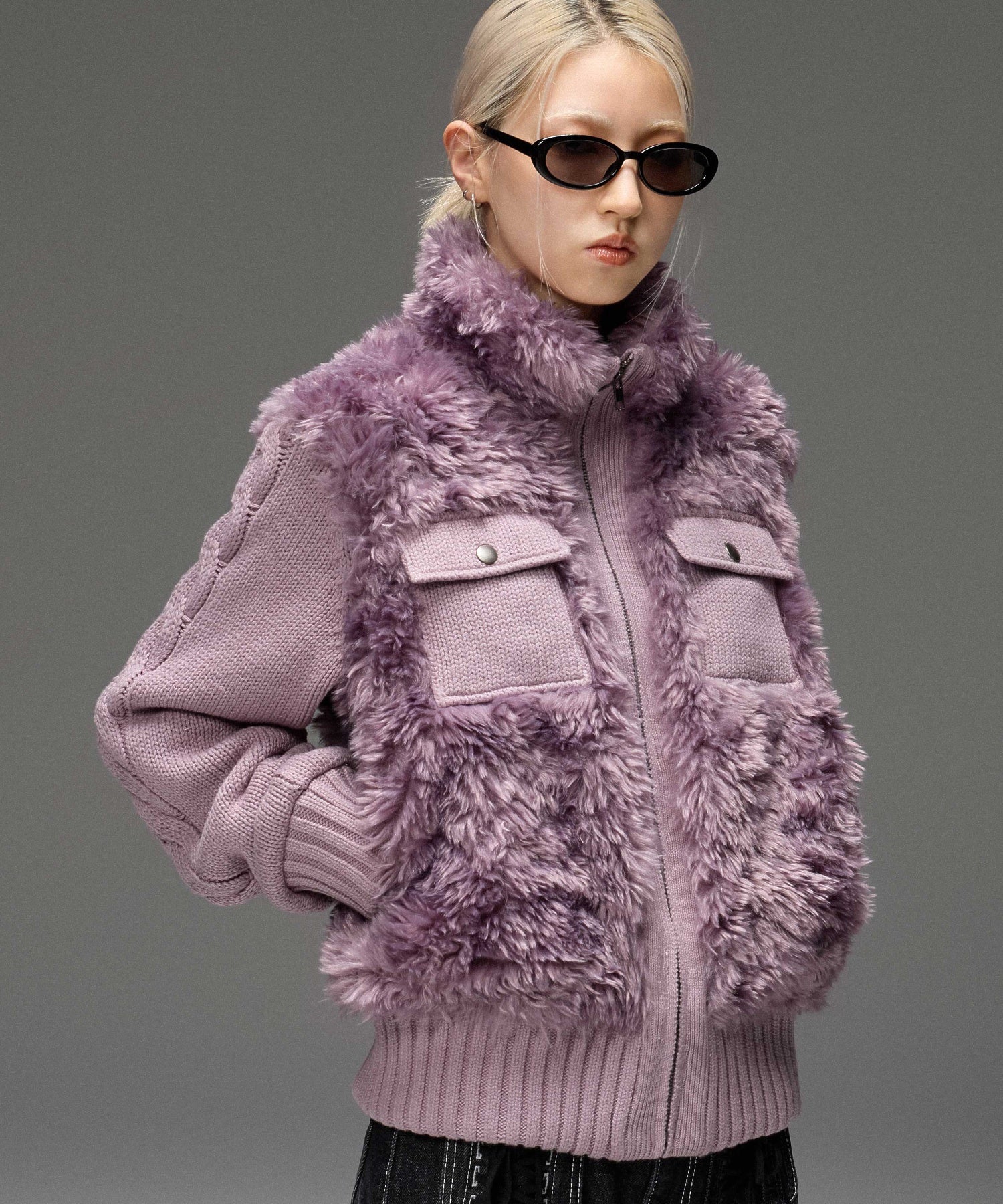 FAUX FUR AND KNIT JACKET