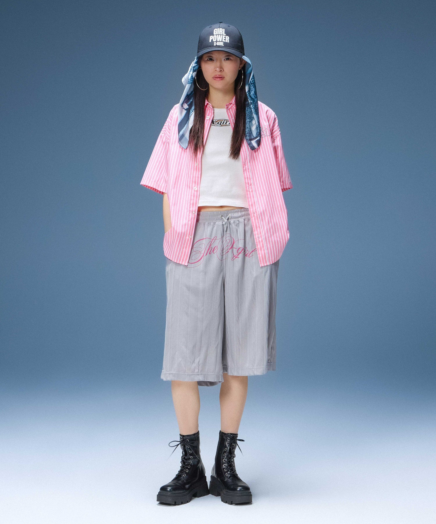 STRIPED RHINESTONE S/S SHIRT