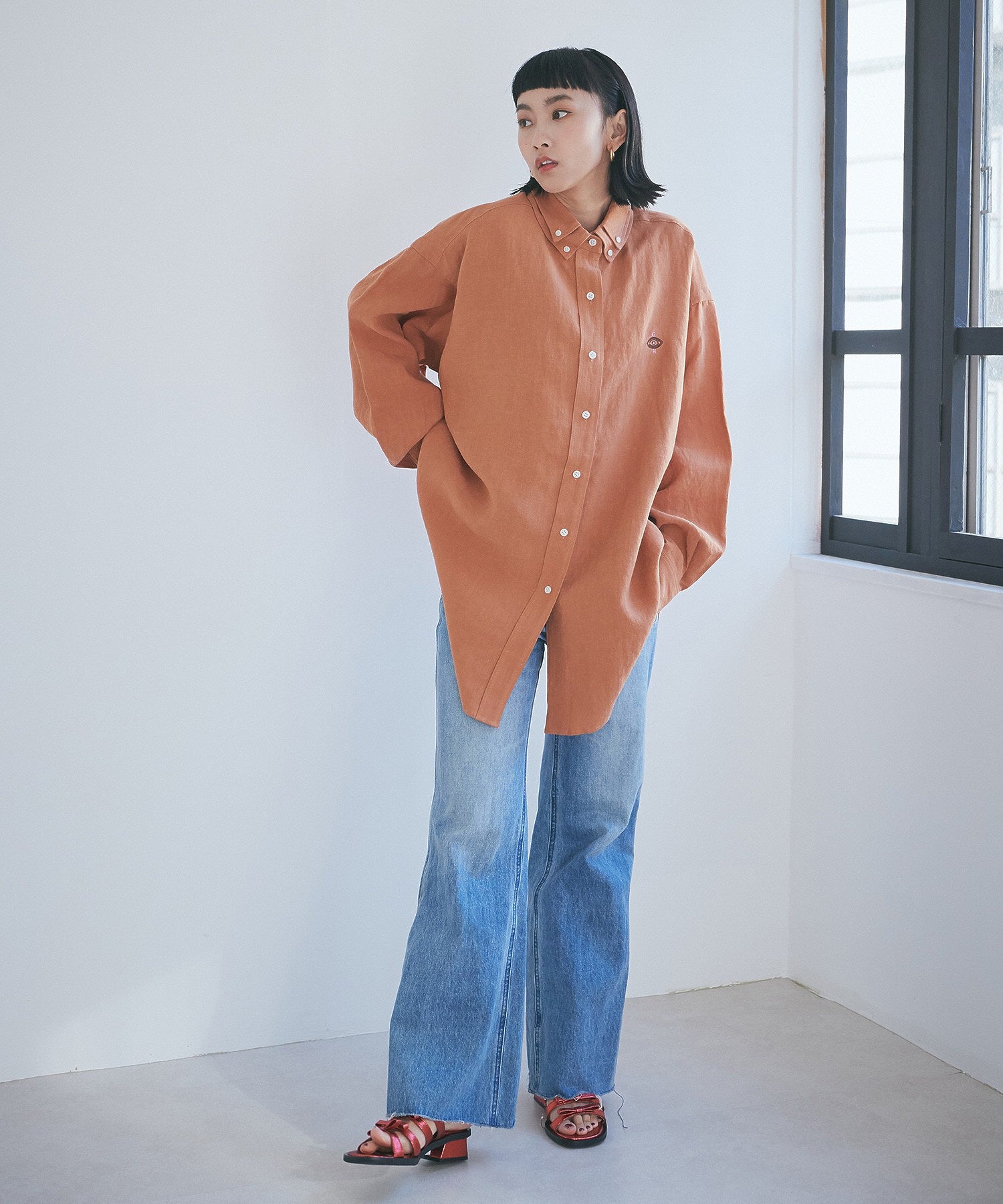 ボタンダウン ダブルネックシャツ