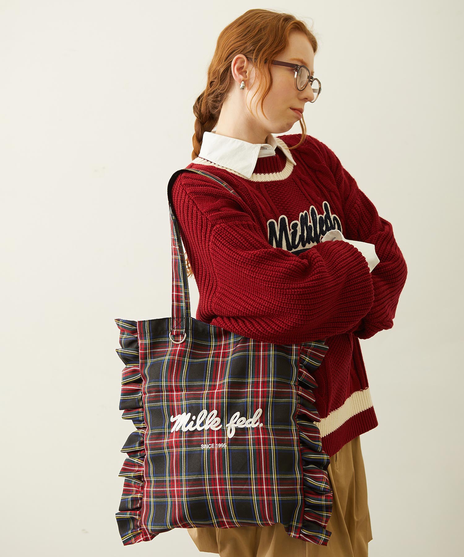 FRILLED TARTAN TOTE BAG