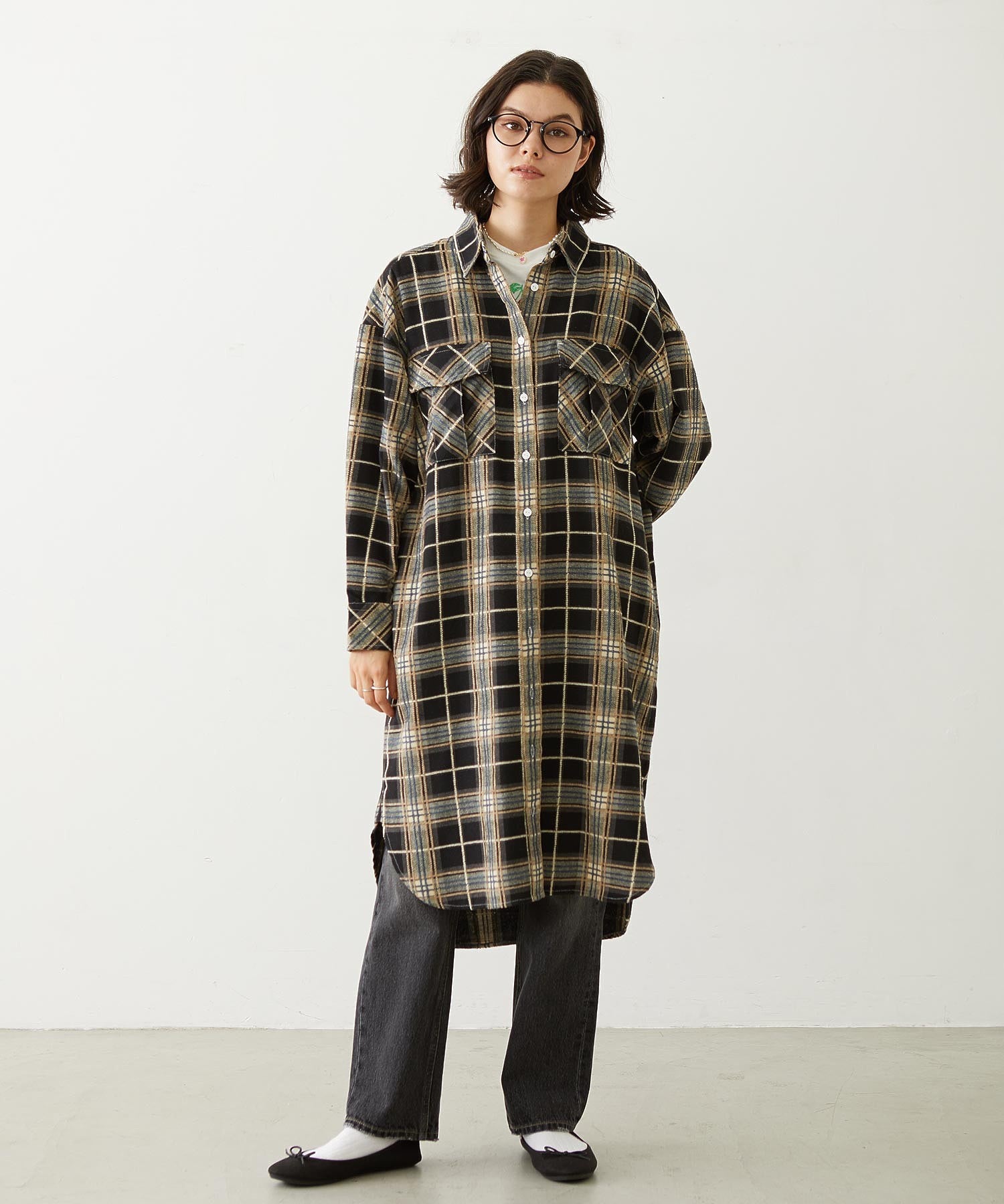 LOGO PLAID SHIRT DRESS
