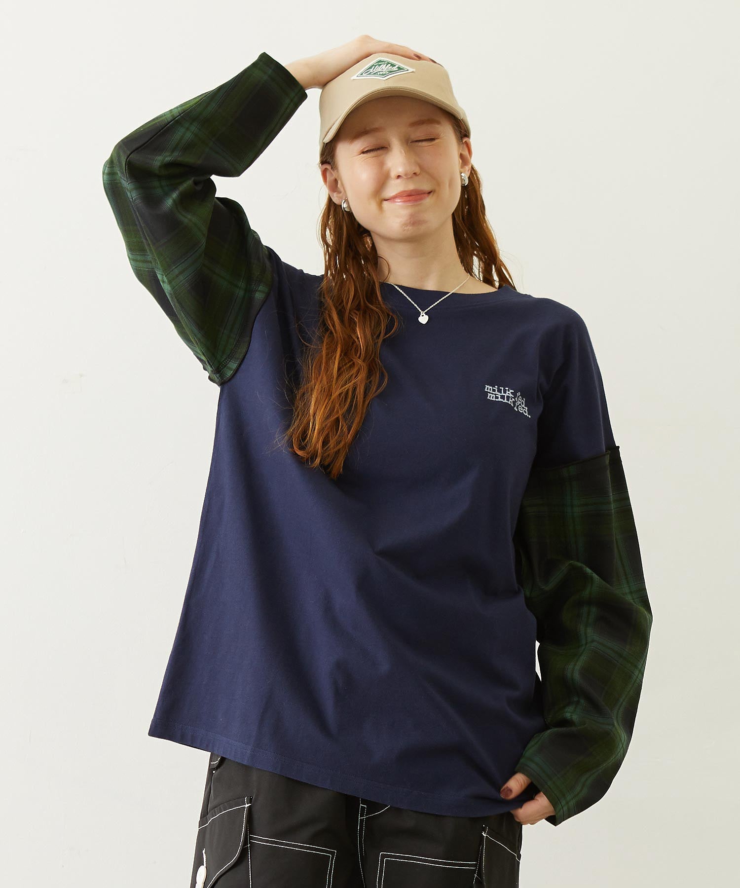 PLAID SLEEVES L/S TOP