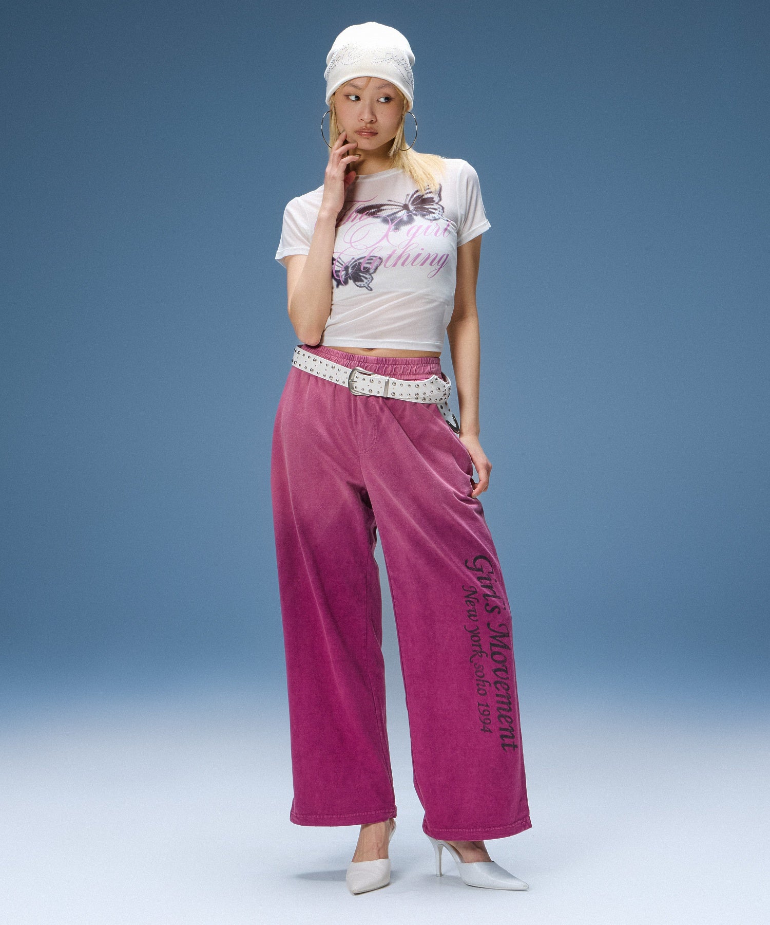 SCRIPT LOGO AND BUTTERFLY MESH S/S BABY TEE