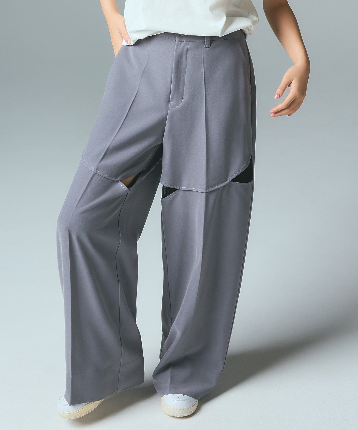 CURVED CUT PANELED PANTS