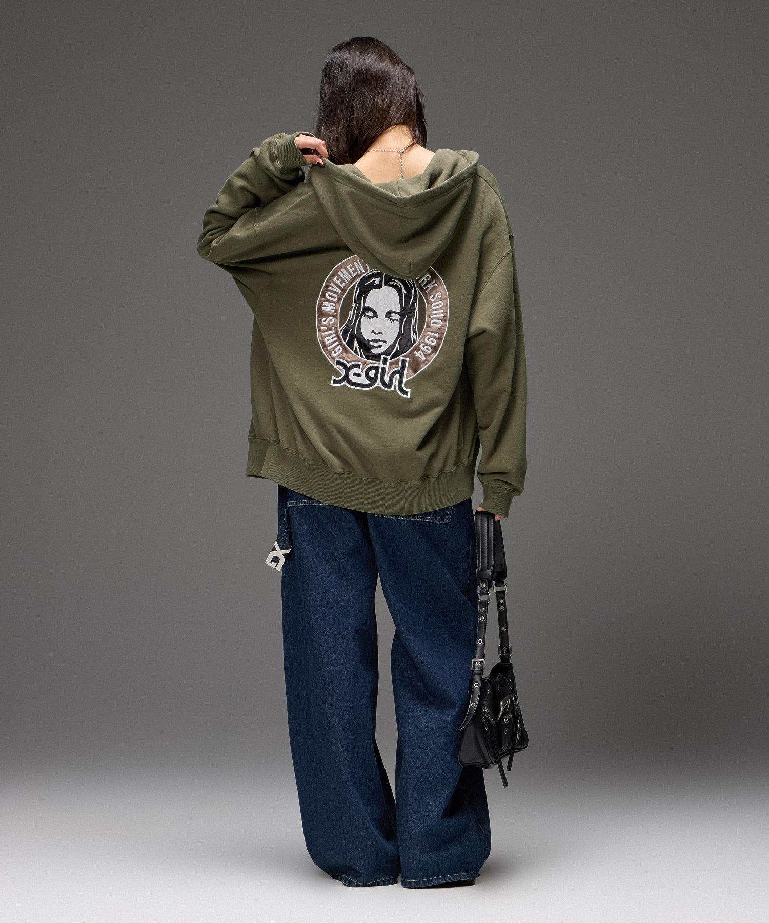 FACE IN CIRCLE LOGO PATCH ZIP UP SWEAT HOODIE