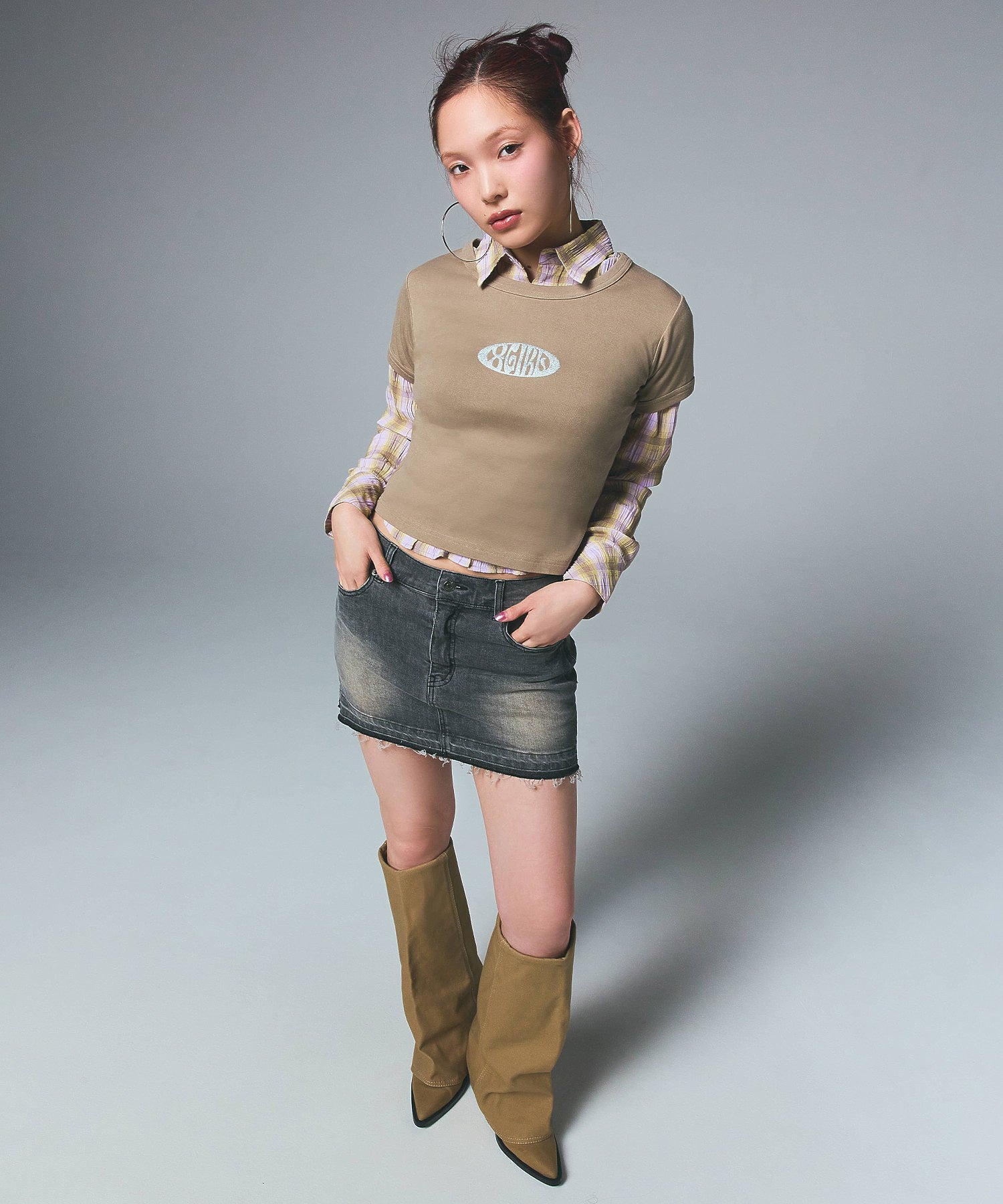 BUTTERFLY POCKET DENIM MINI SKIRT