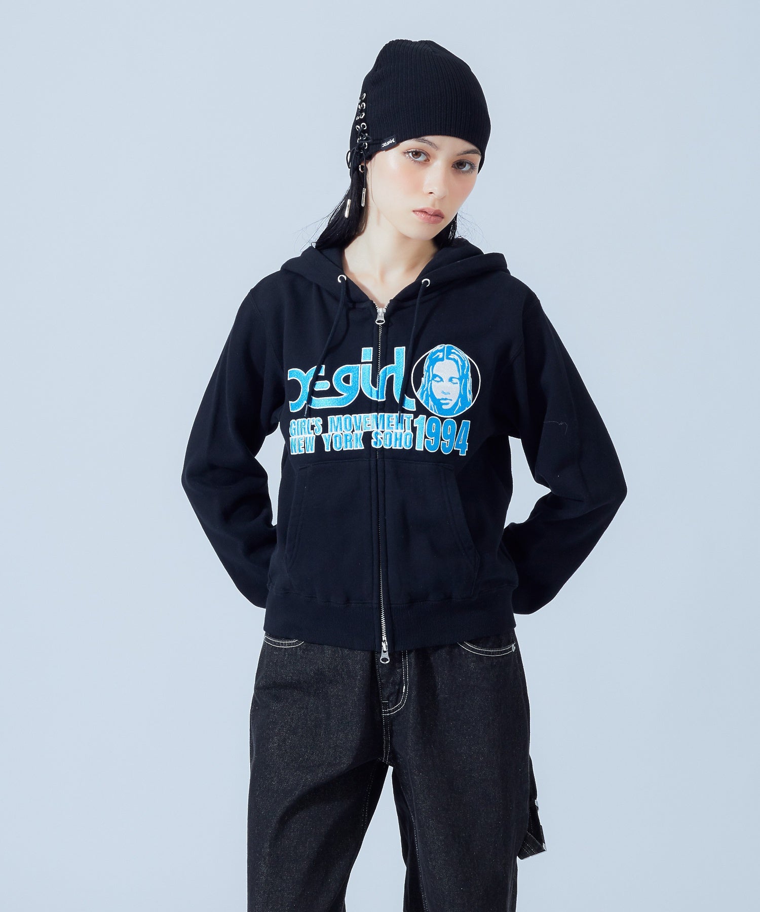 FACE AND LOGO COMPACT ZIP UP SWEAT HOODIE