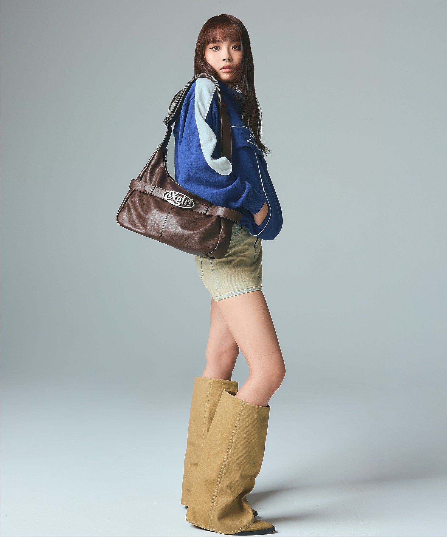 FACE LABEL HALF ZIP SWEAT TOP