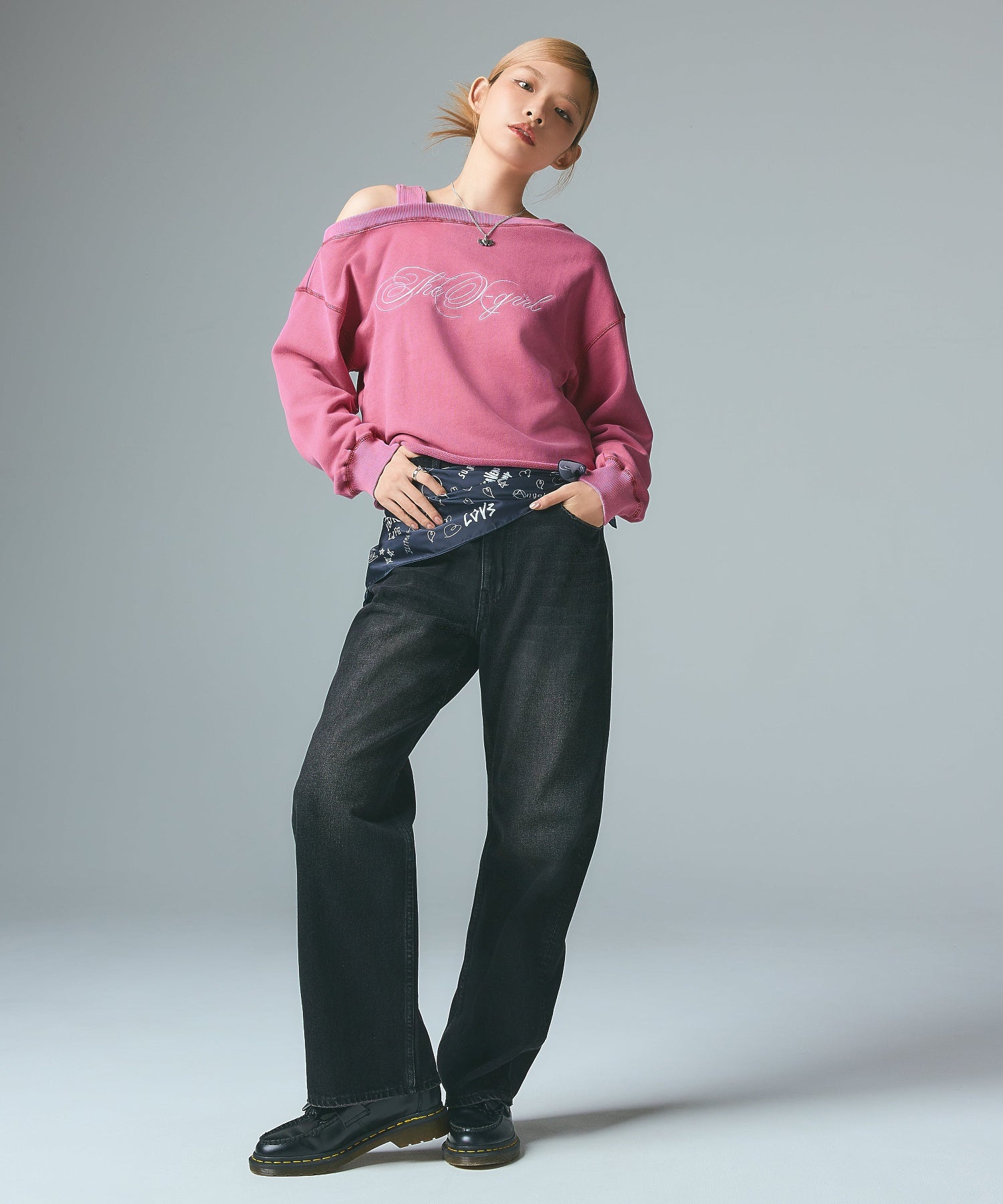 FADED LAYERED SHOULDER SWEAT TOP