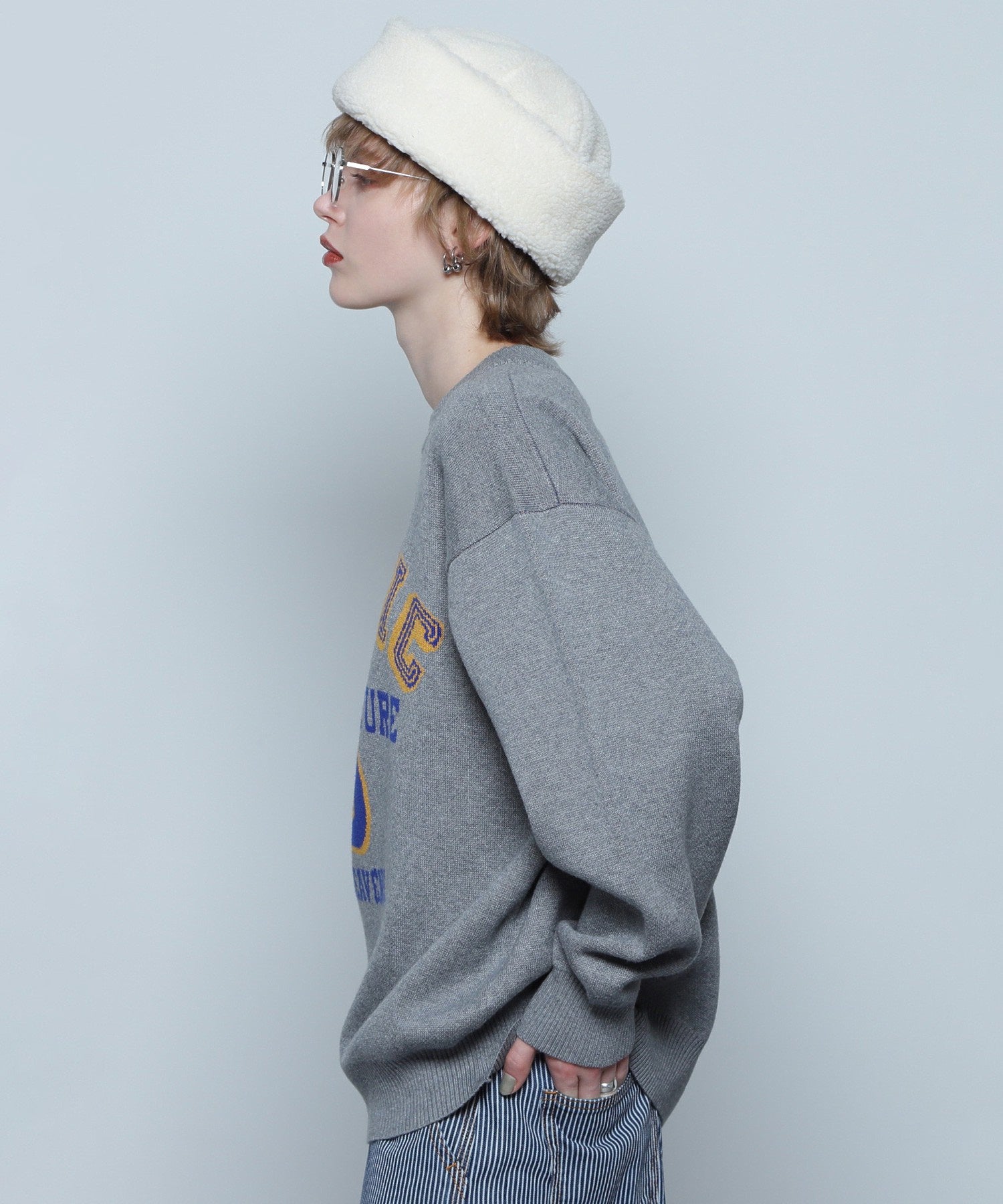 GENE HEAVENS/カレッジライクロゴ ジャカードニット