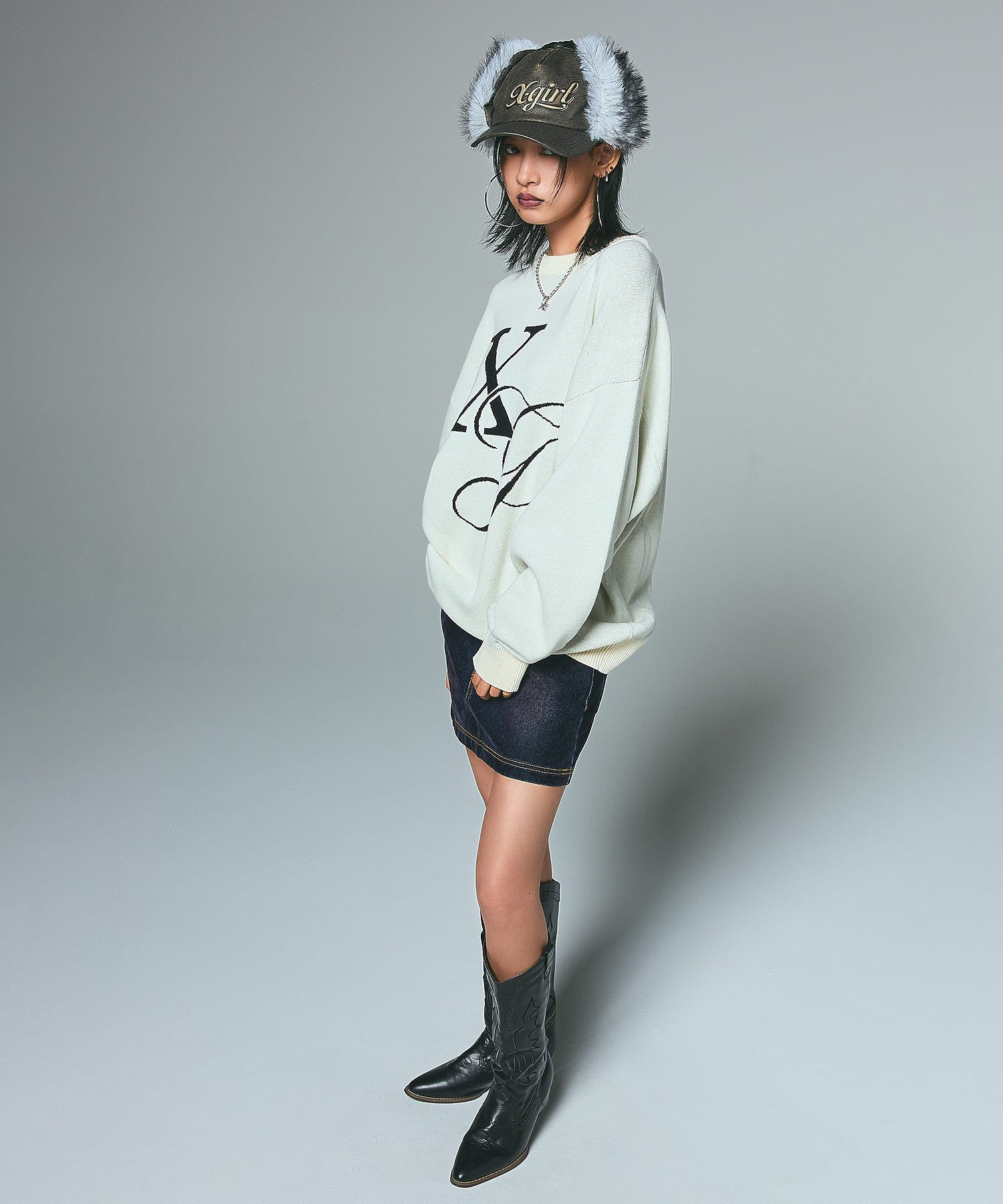 XG MONOGRAM LOGO JACQUARD KNIT TOP