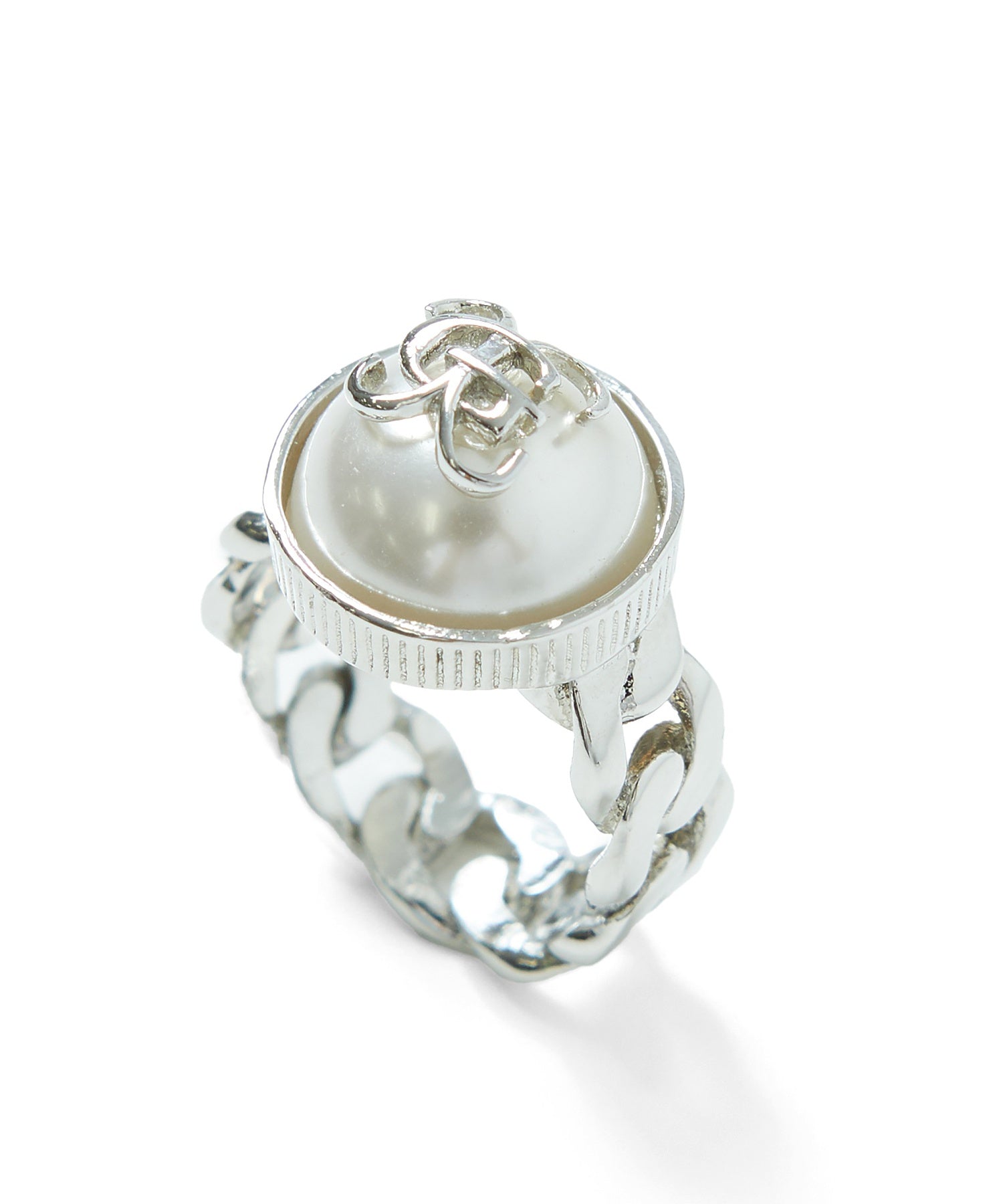 FAUX PEARL EMBLEM LOGO RING
