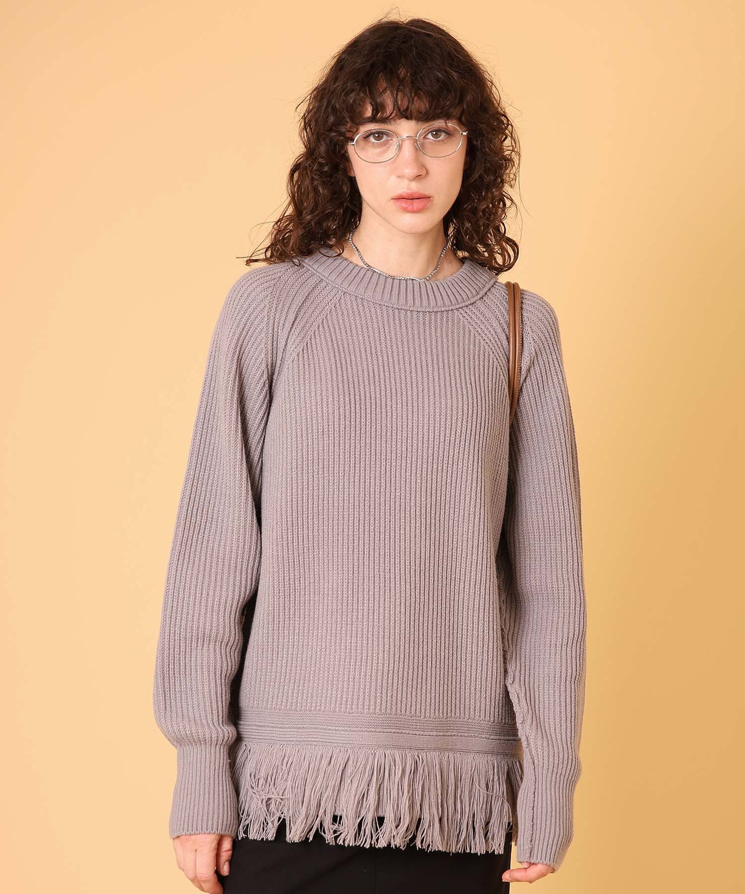 オーバーサイズフリンジニットプルオーバー