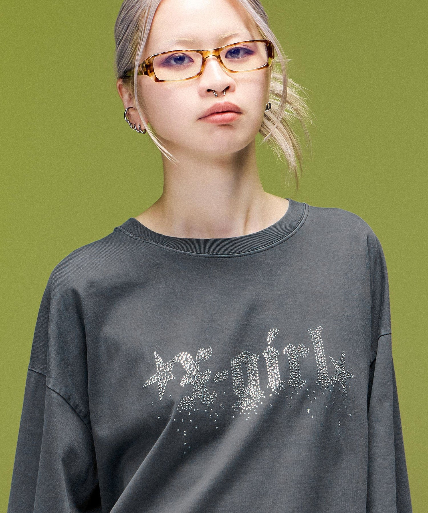 FADED RHINESTONE STARDUST LOGO L/S BIG TEE DRESS