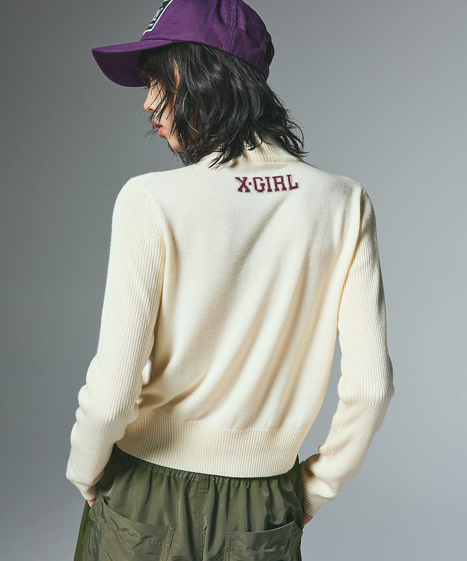 NUMBERING JACQUARD ZIP UP KNIT TOP