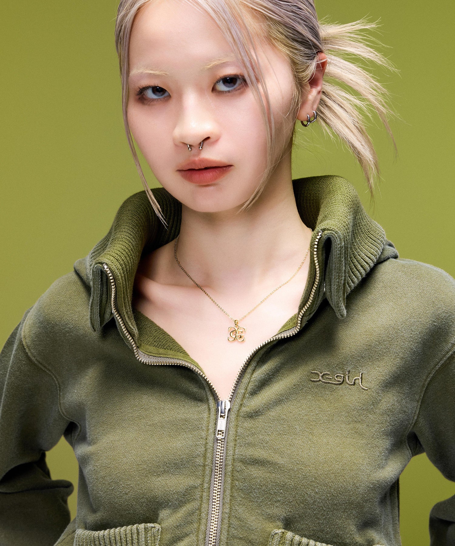 FADED SWEAT AND RIB ZIP UP COMPACT HOODIE