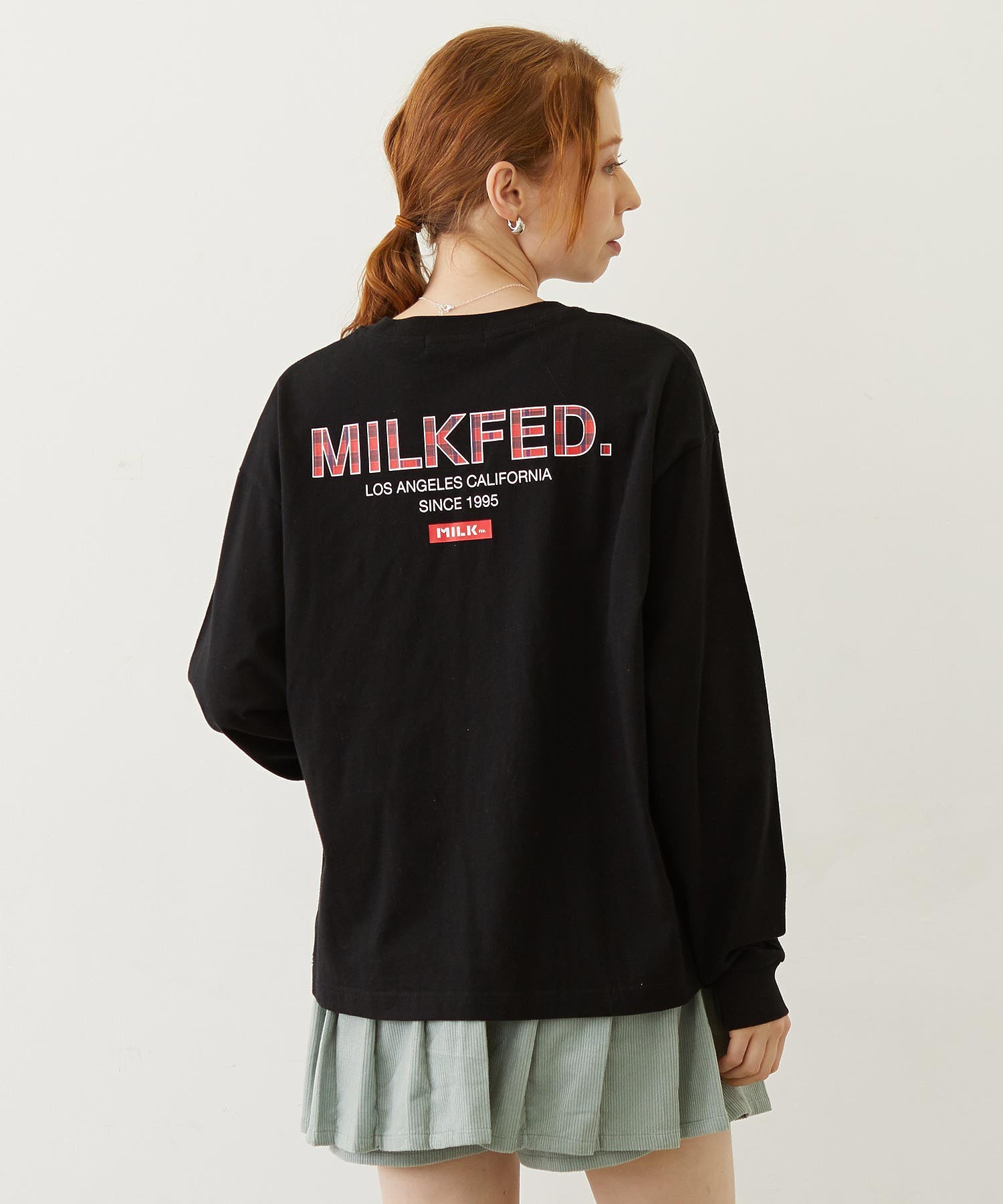MILKFED. PLAID LOGO L/S TEE