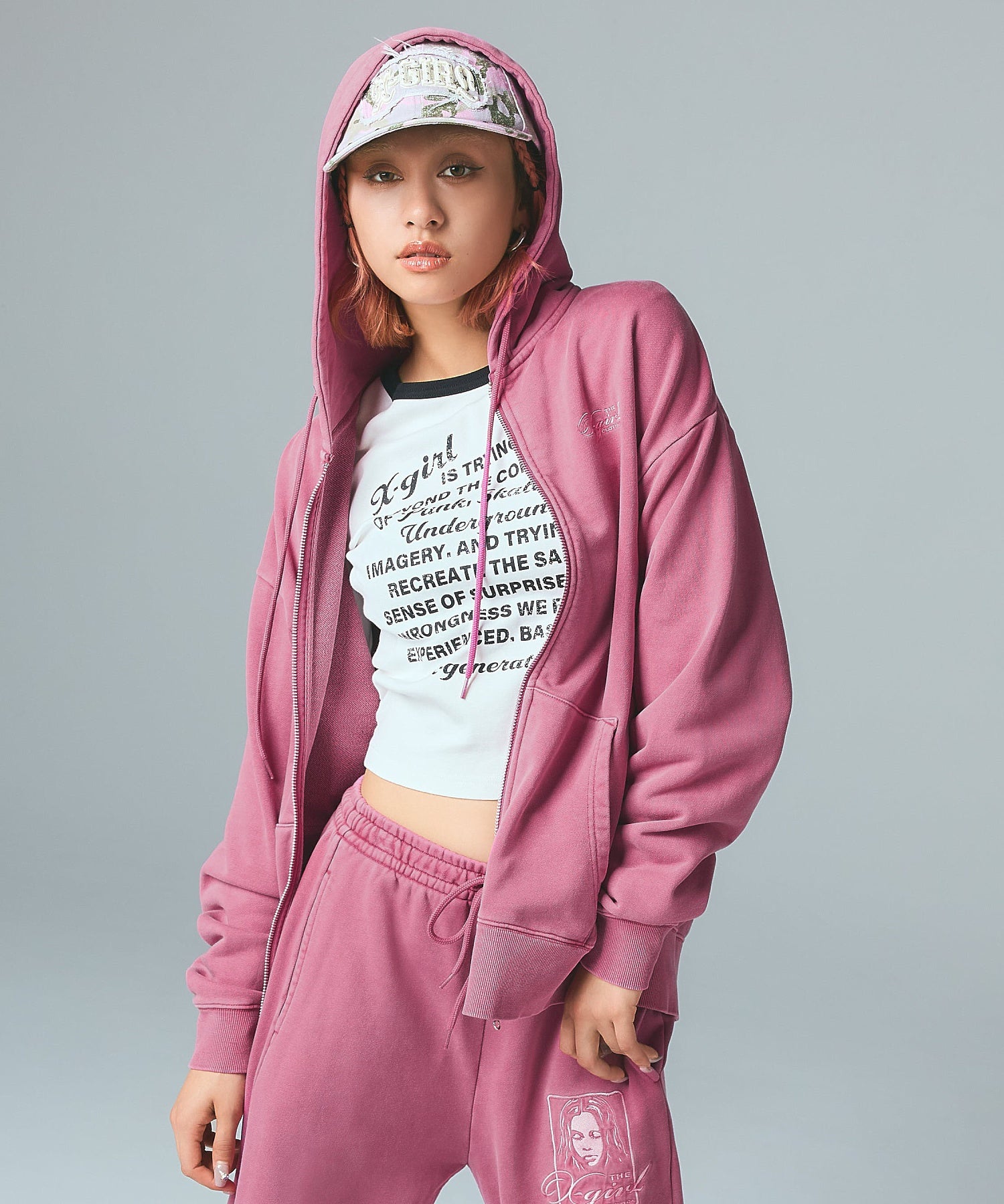 PIGMENT DYED FACE AND LOGO SQUARE PATCH ZIP UP SWEAT HOODIE