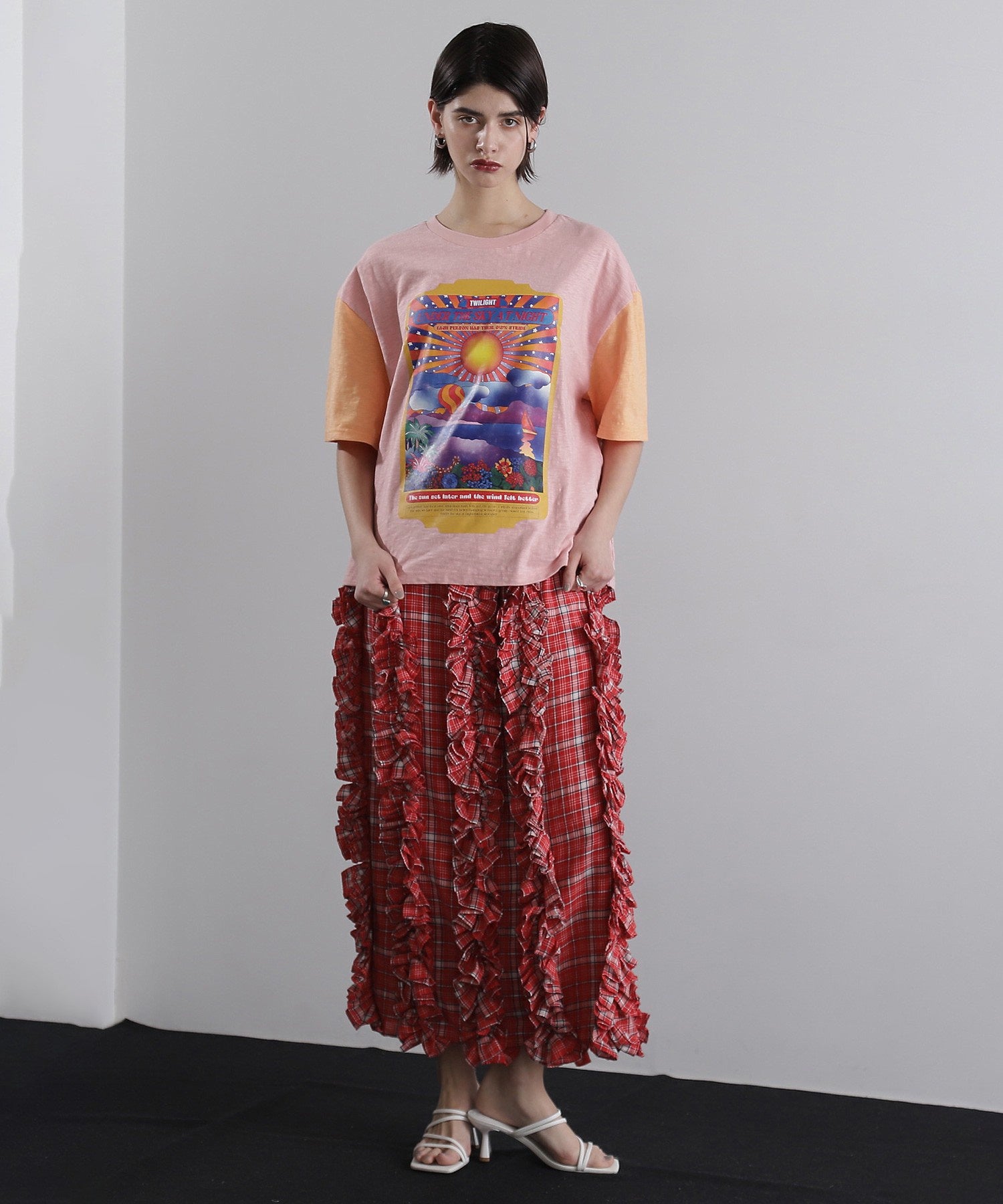 OKIRAKU×ROSE BUD/袖配色 プリントTシャツ