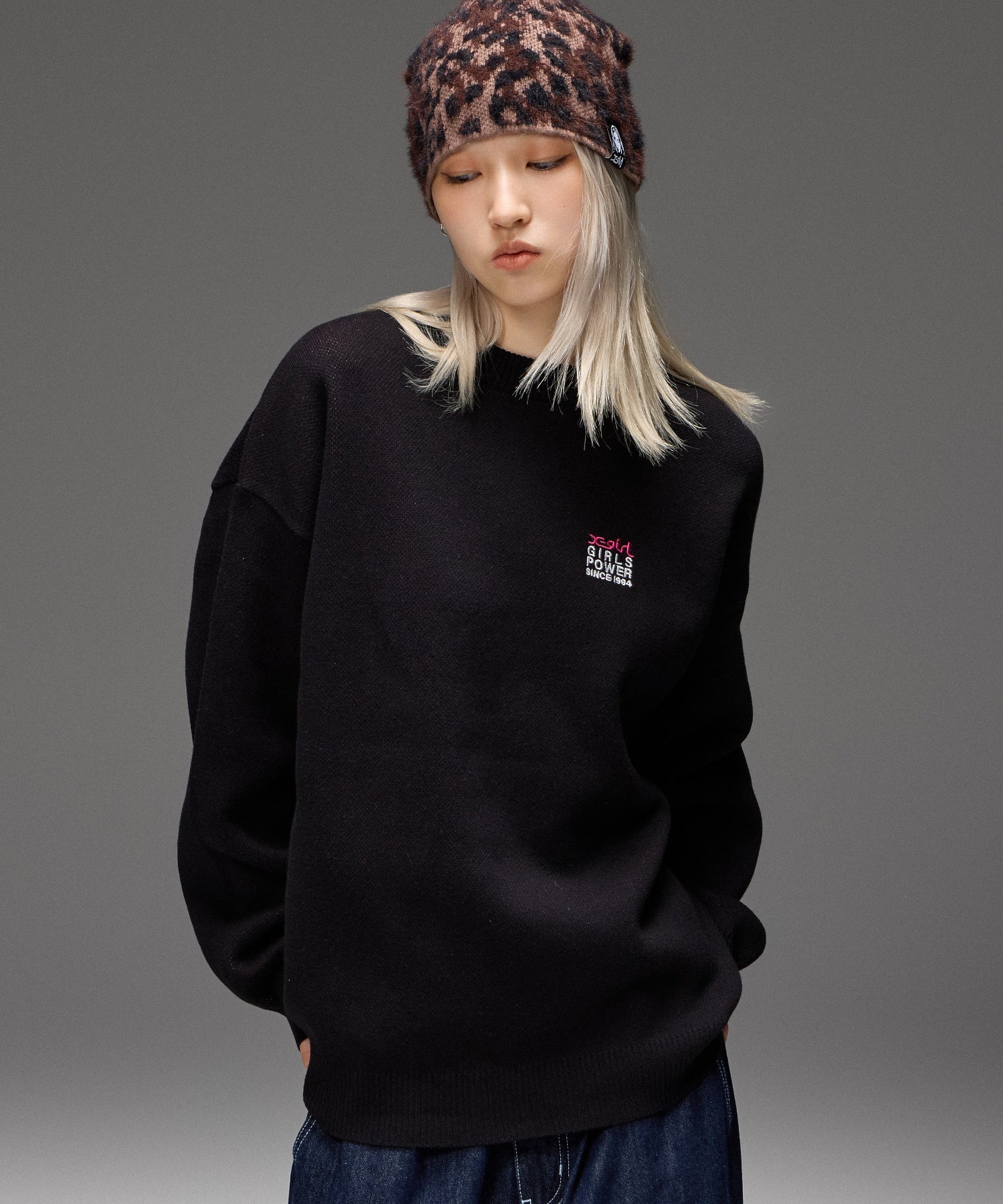BOX LOGO AND FACE JACQUARD KNIT TOP