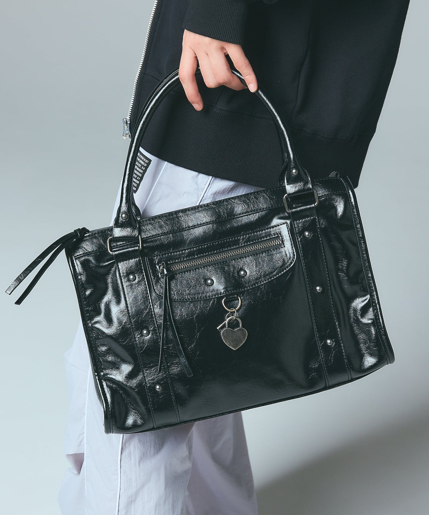 HEART PADLOCK FAUX LEATHER 2WAY BAG