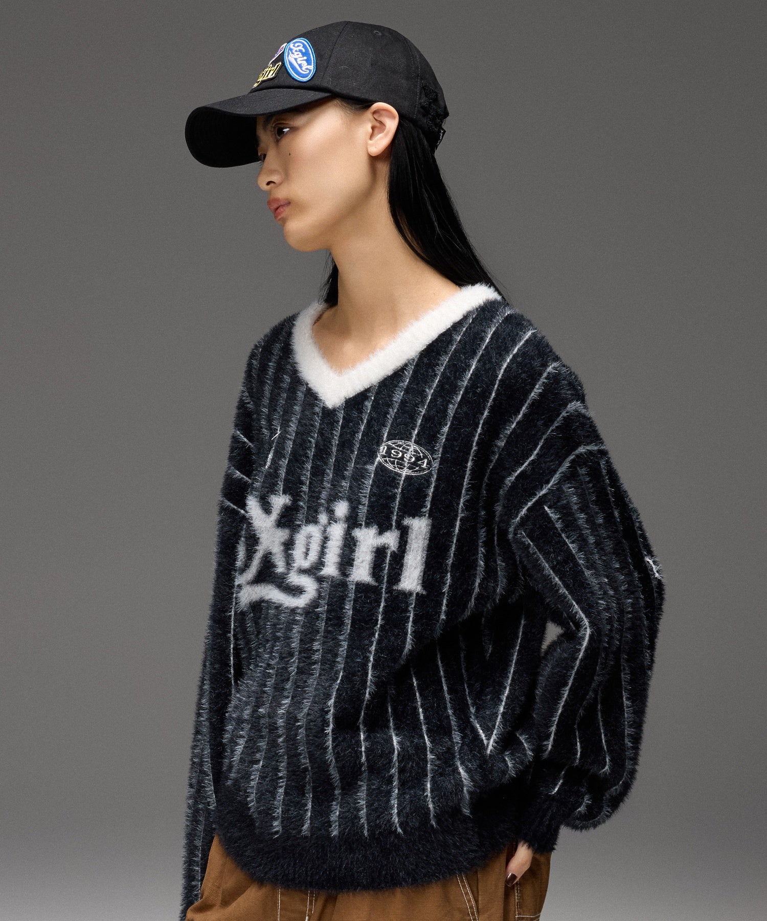 GAME SHIRT JACQUARD SHAGGY KNIT TOP